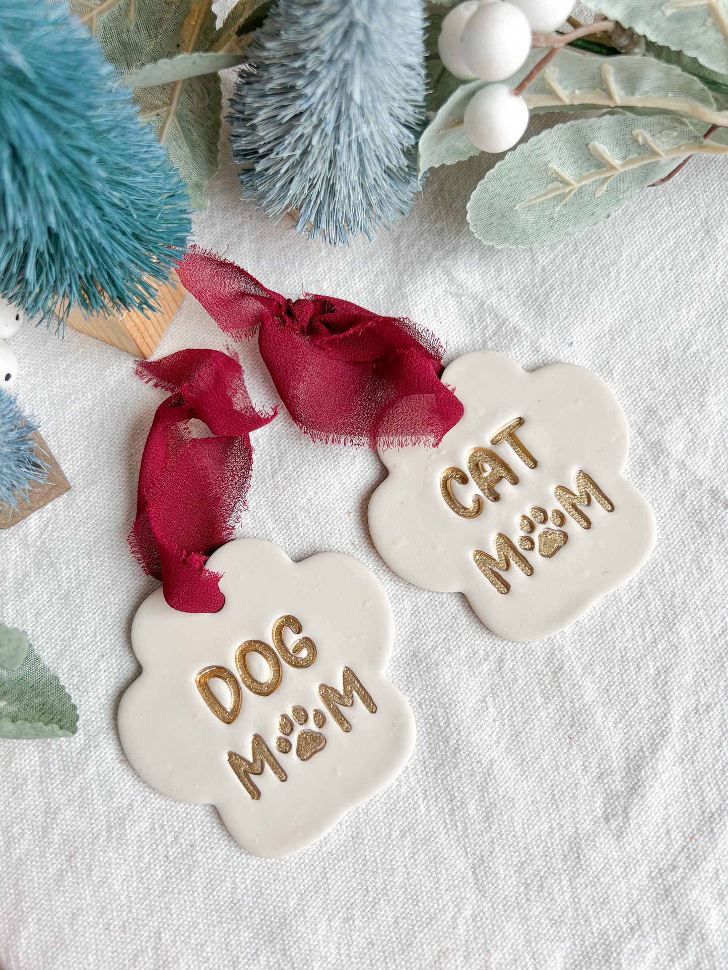 Dog Mom/Cat Mom Paw Print Polymer Clay Christmas Ornament