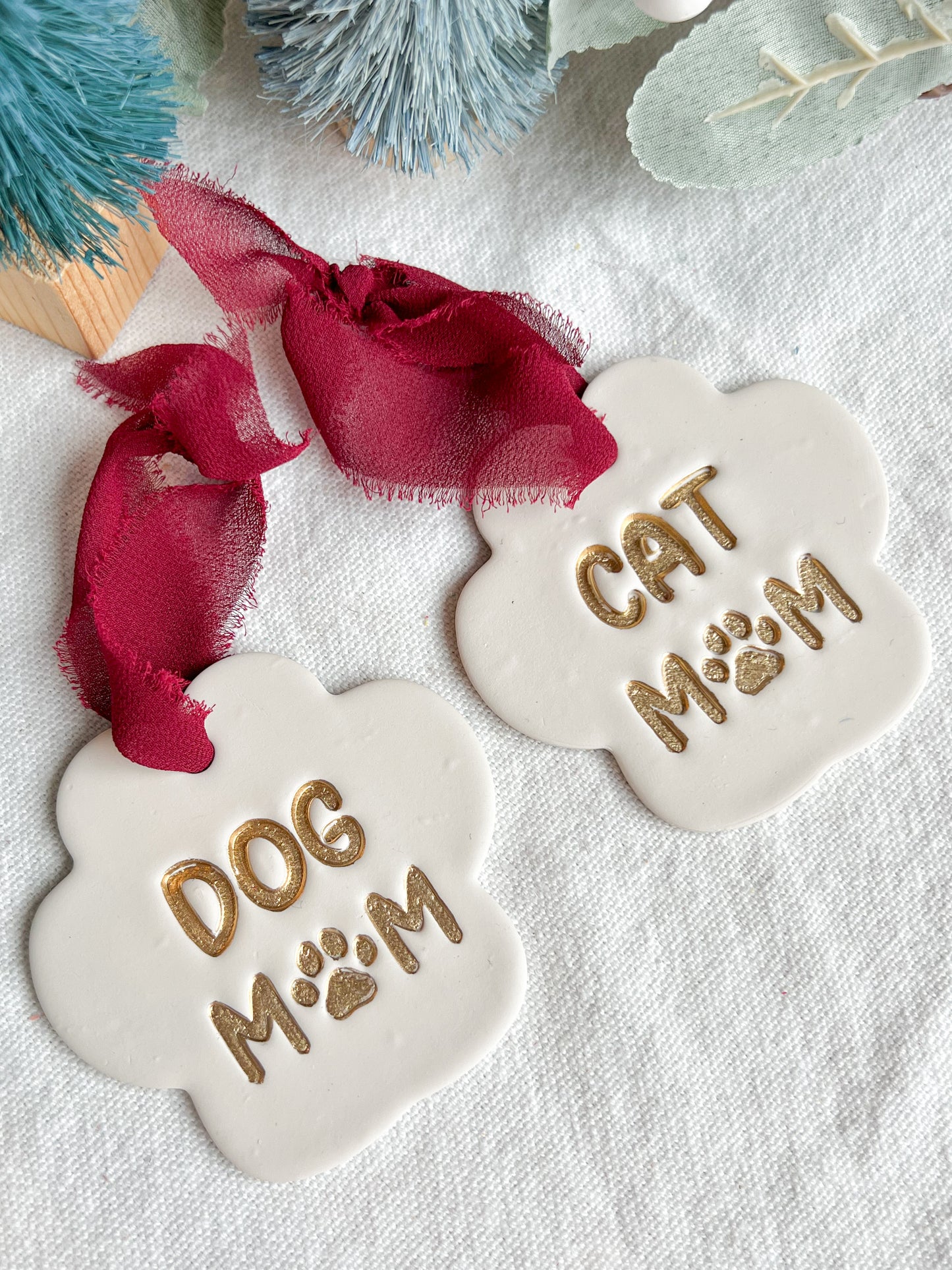 Dog Mom/Cat Mom Paw Print Polymer Clay Christmas Ornament