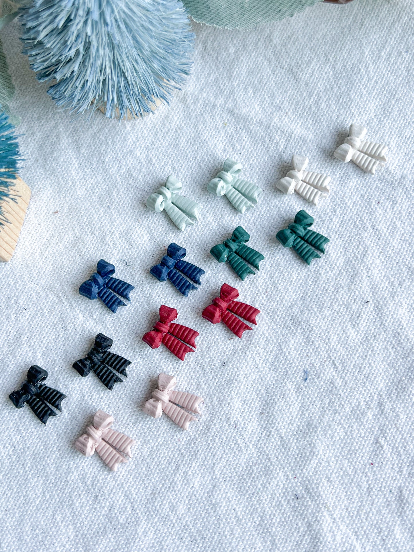 Holiday/Everyday Textured Ribbon Mini Bow Polymer Clay Studs