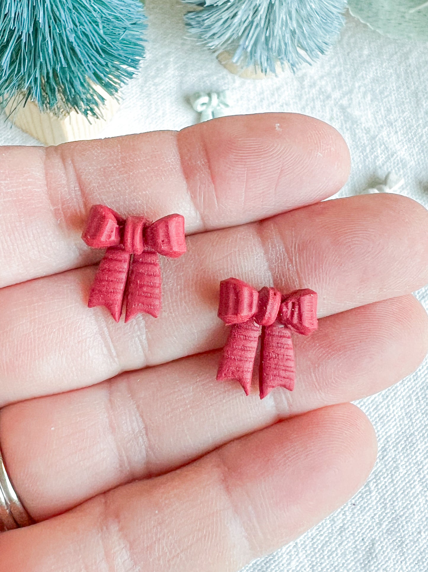 Holiday/Everyday Textured Ribbon Mini Bow Polymer Clay Studs