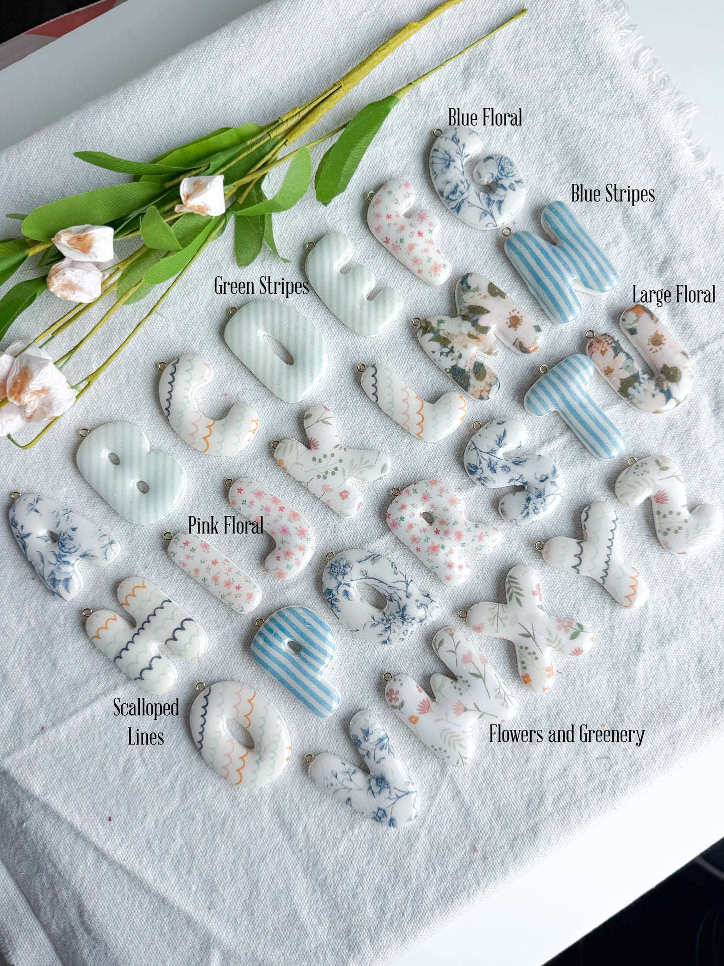 Bubble Letter Transfer Paper Designed Polymer Clay Keychains