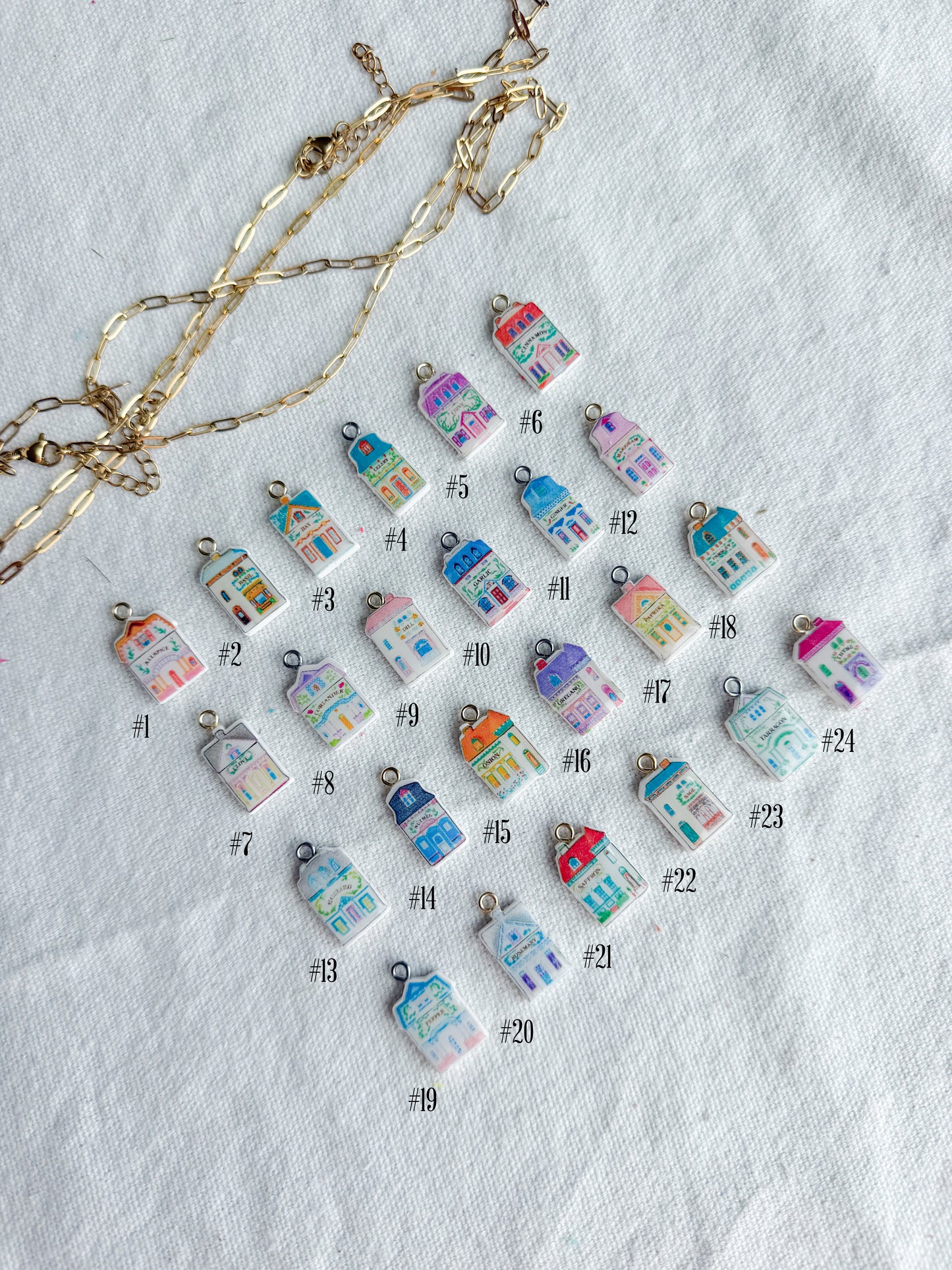 Spice Village Themed Transfer Paper Designed Polymer Clay Charms