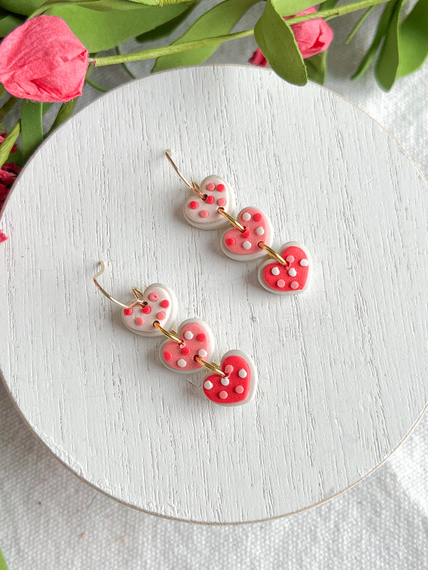 Heart Shaped Iced Sugar Cookie Polymer Clay Dangles