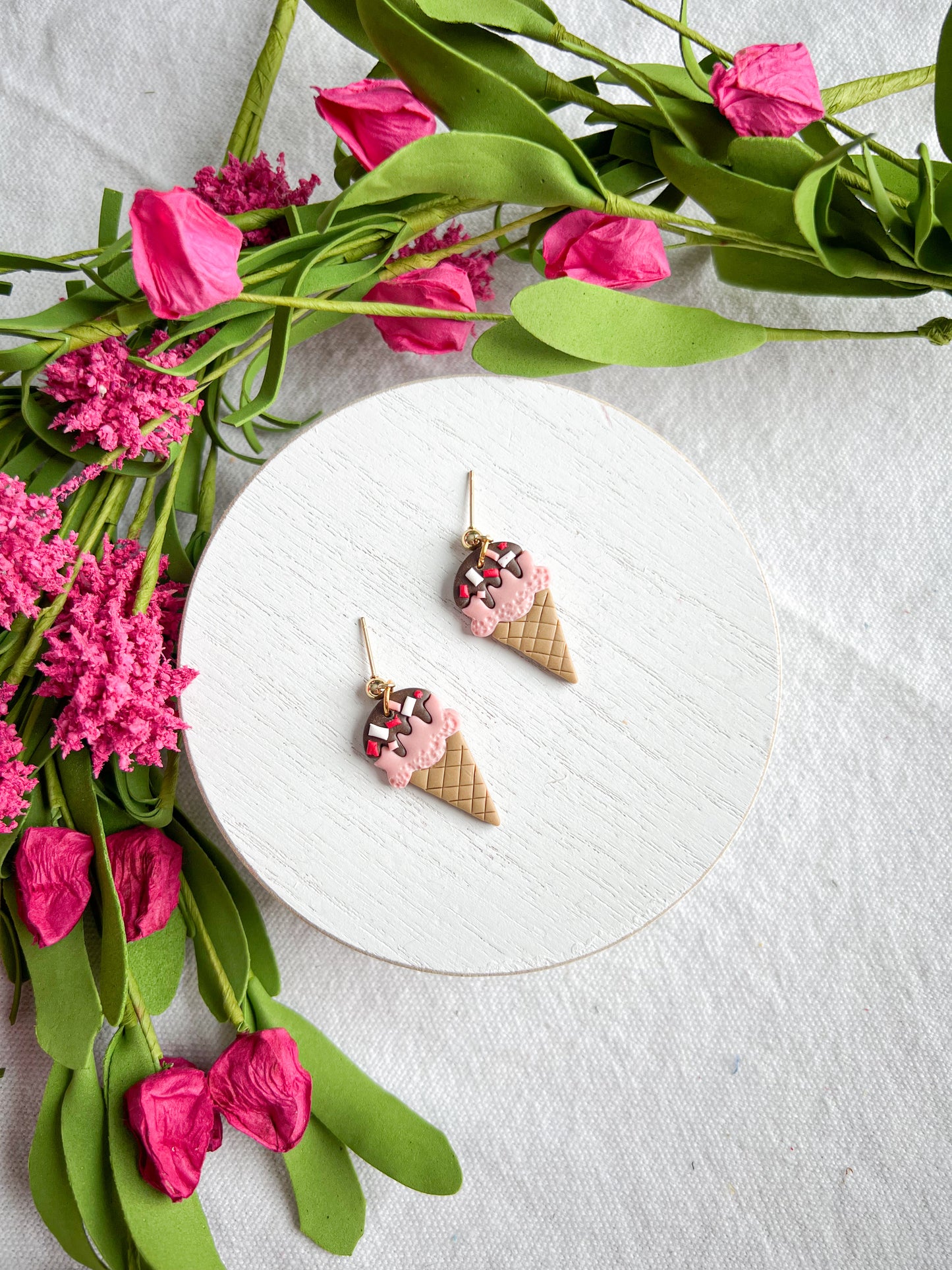 Chocolate Dipped Ice Cream Cone w/ Sprinkles Clay Earrings