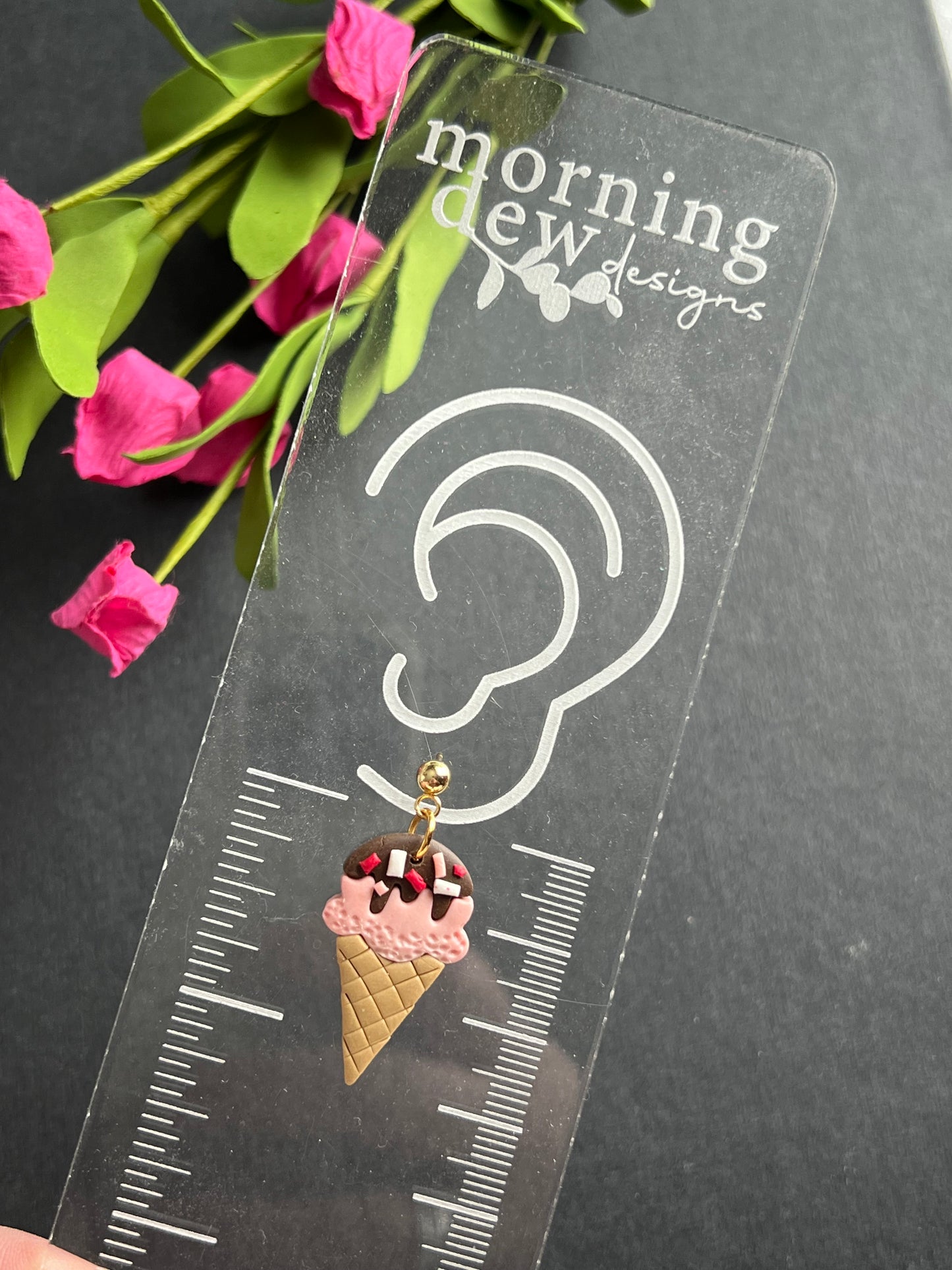 Chocolate Dipped Ice Cream Cone w/ Sprinkles Clay Earrings