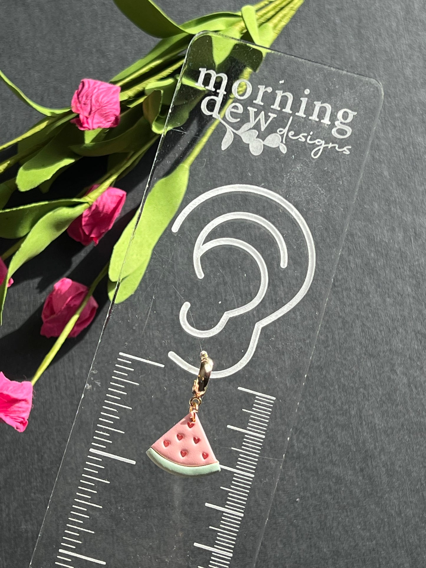 Watermelon Slice with Heart Seed Polymer Clay Earrings