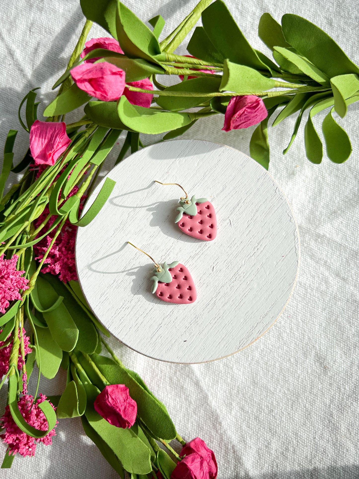 Mini Strawberry with Heart Seed Polymer Clay Earrings