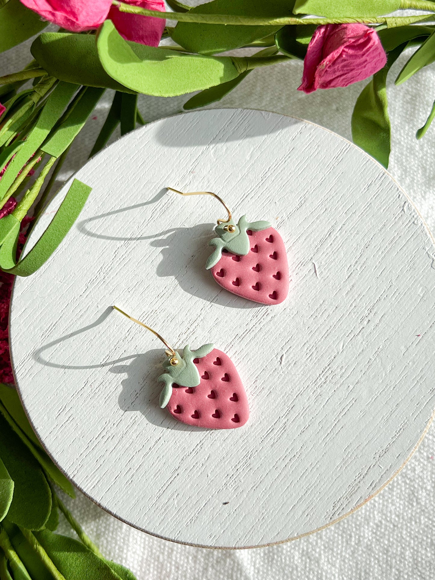 Mini Strawberry with Heart Seed Polymer Clay Earrings