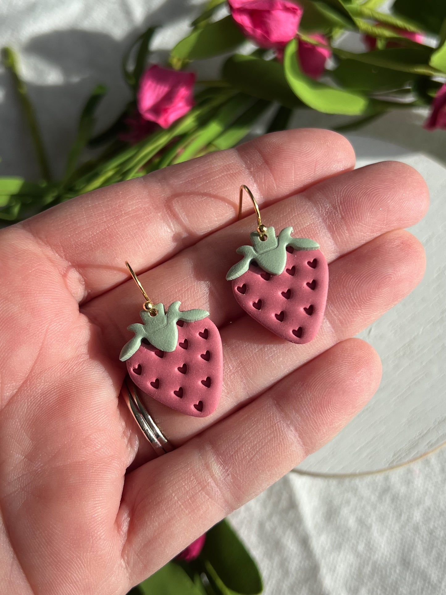 Mini Strawberry with Heart Seed Polymer Clay Earrings