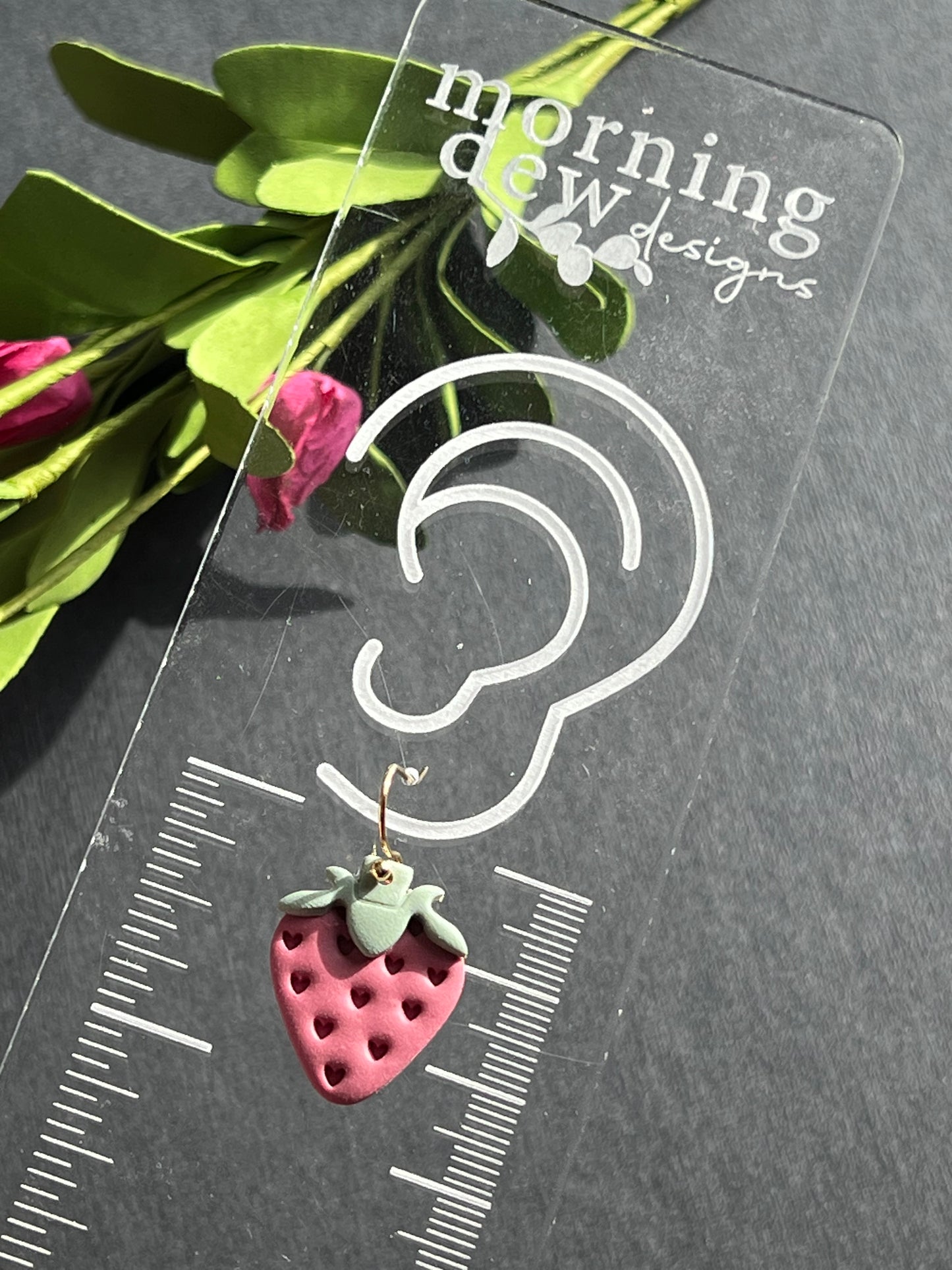 Mini Strawberry with Heart Seed Polymer Clay Earrings