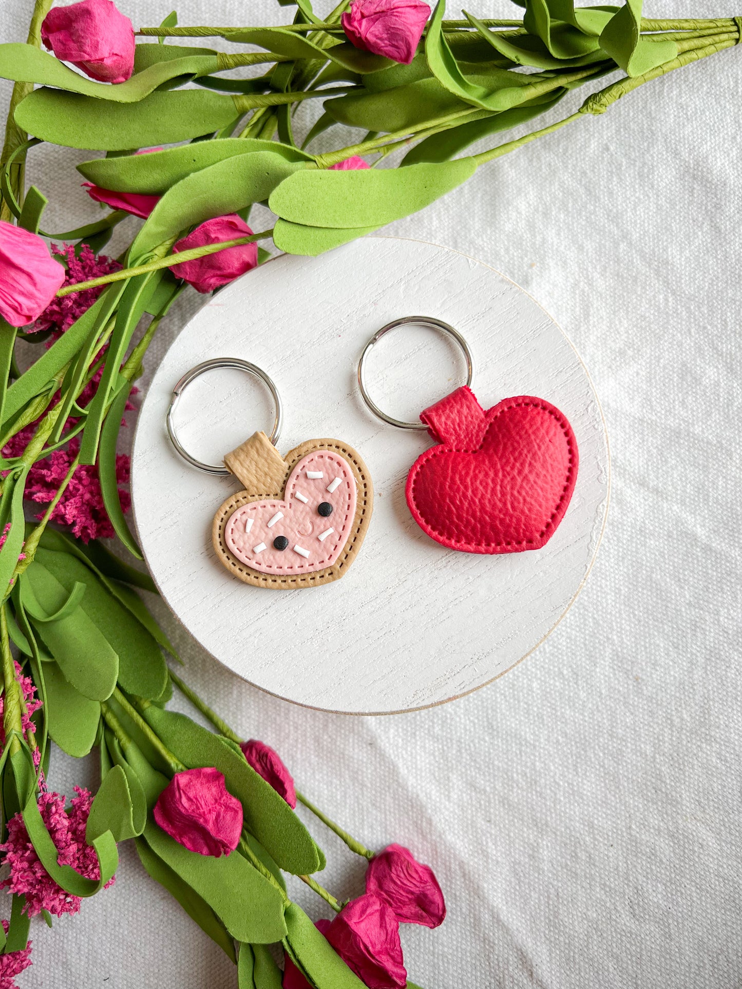 Leather Textured Heart Shaped Polymer Clay Keychains