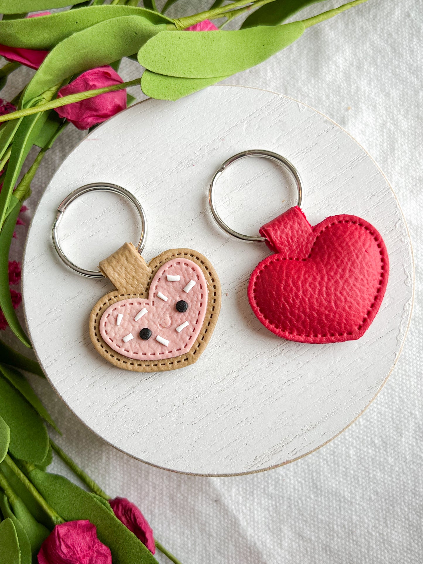 Leather Textured Heart Shaped Polymer Clay Keychains