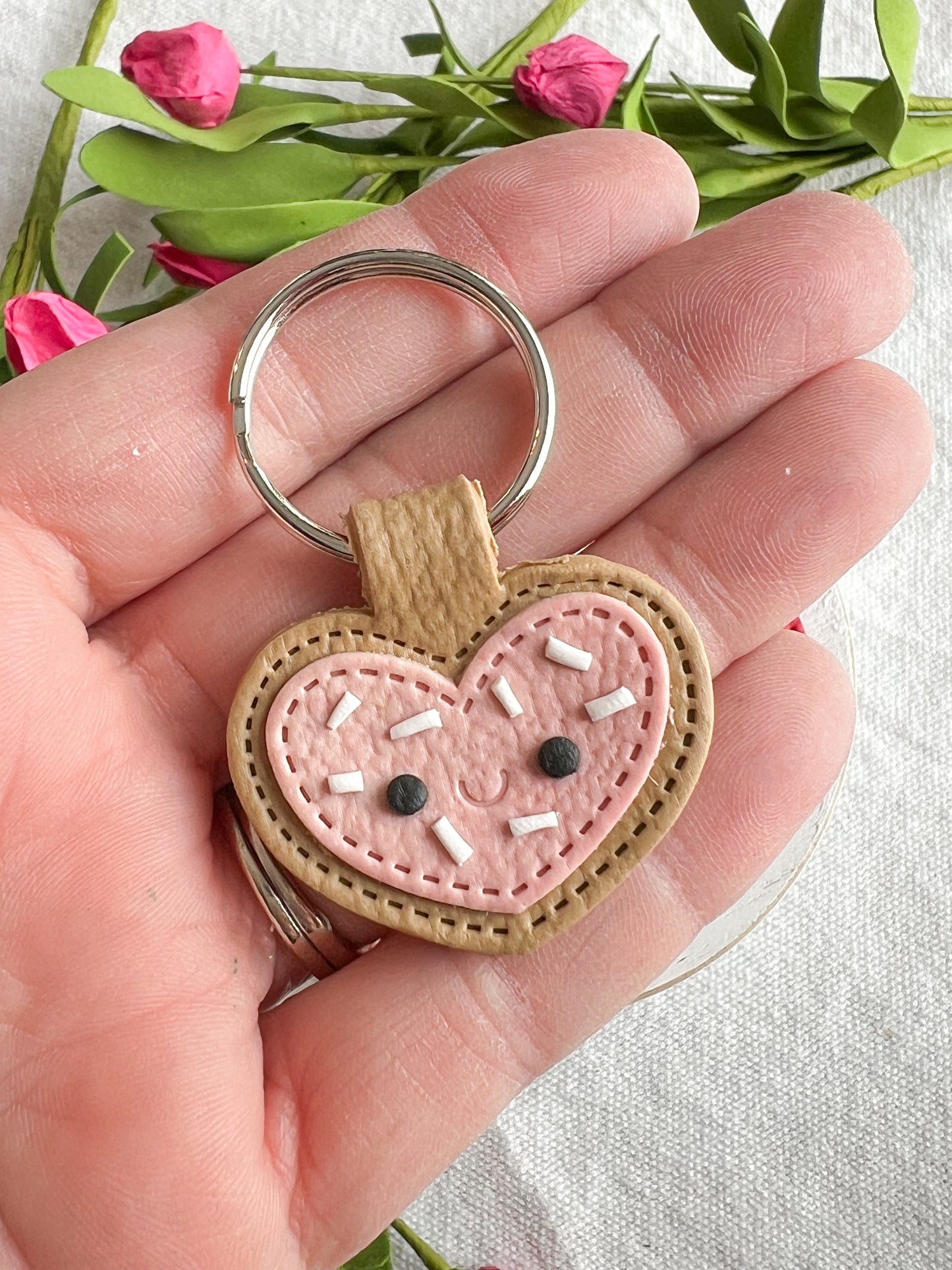 Leather Textured Heart Shaped Polymer Clay Keychains