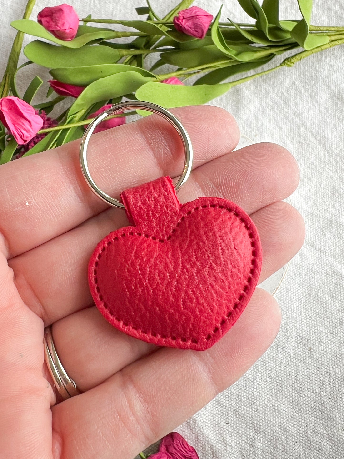 Leather Textured Heart Shaped Polymer Clay Keychains