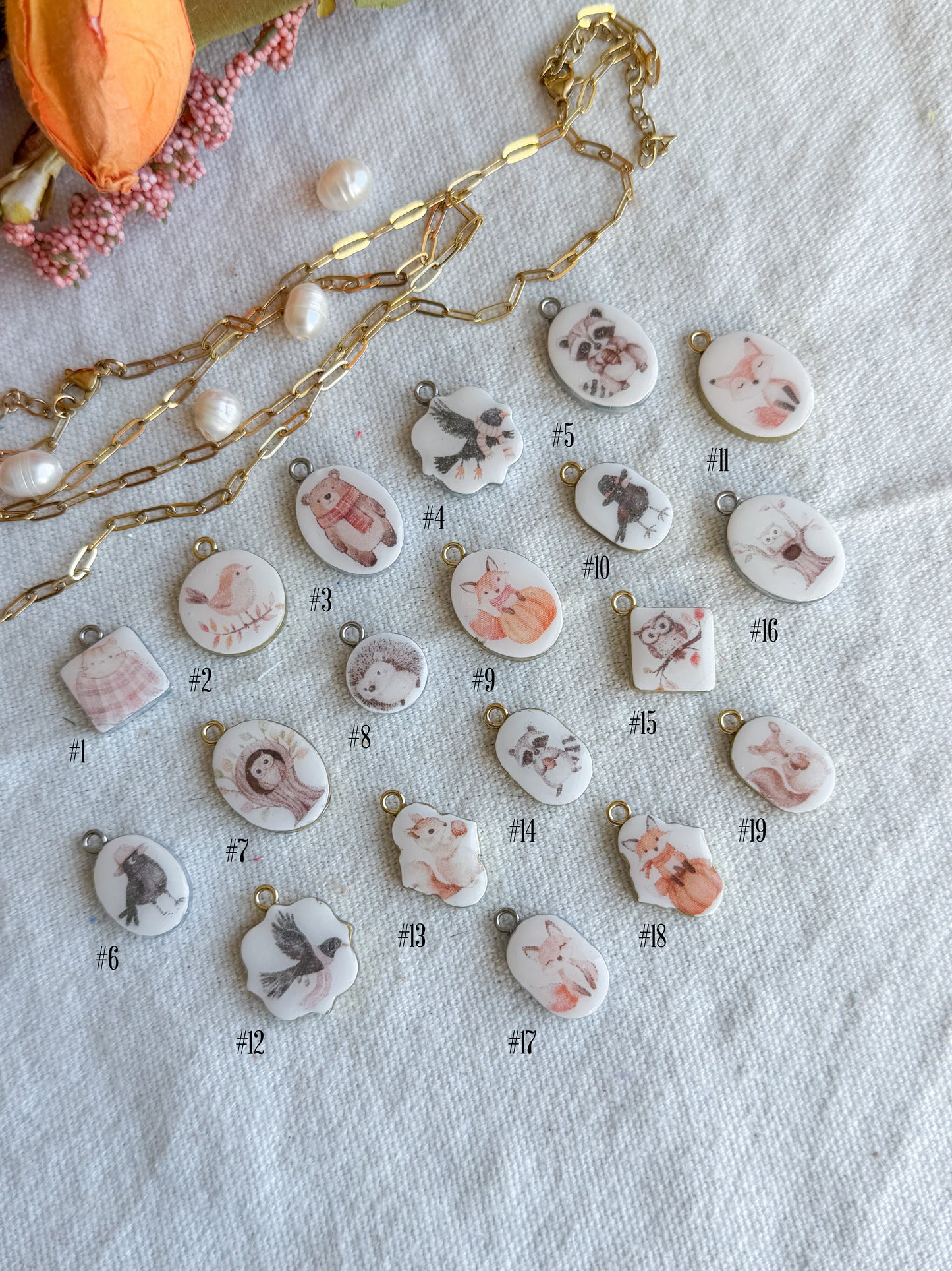 Fall Woodland Animal Transfer Paper Designed Polymer Clay Jewelry Charms