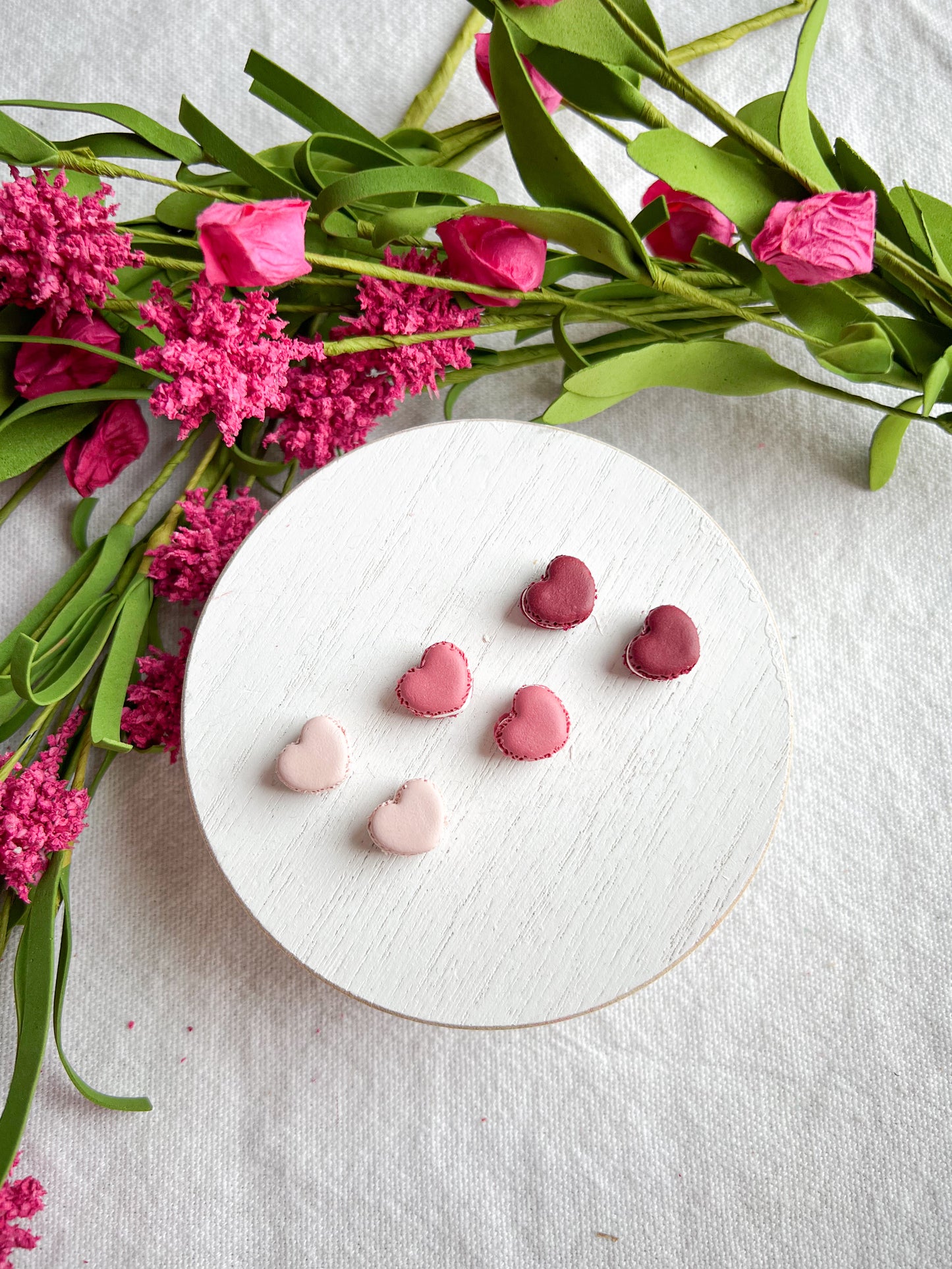 Mini Heart Shaped Macarons Polymer Clay Studs