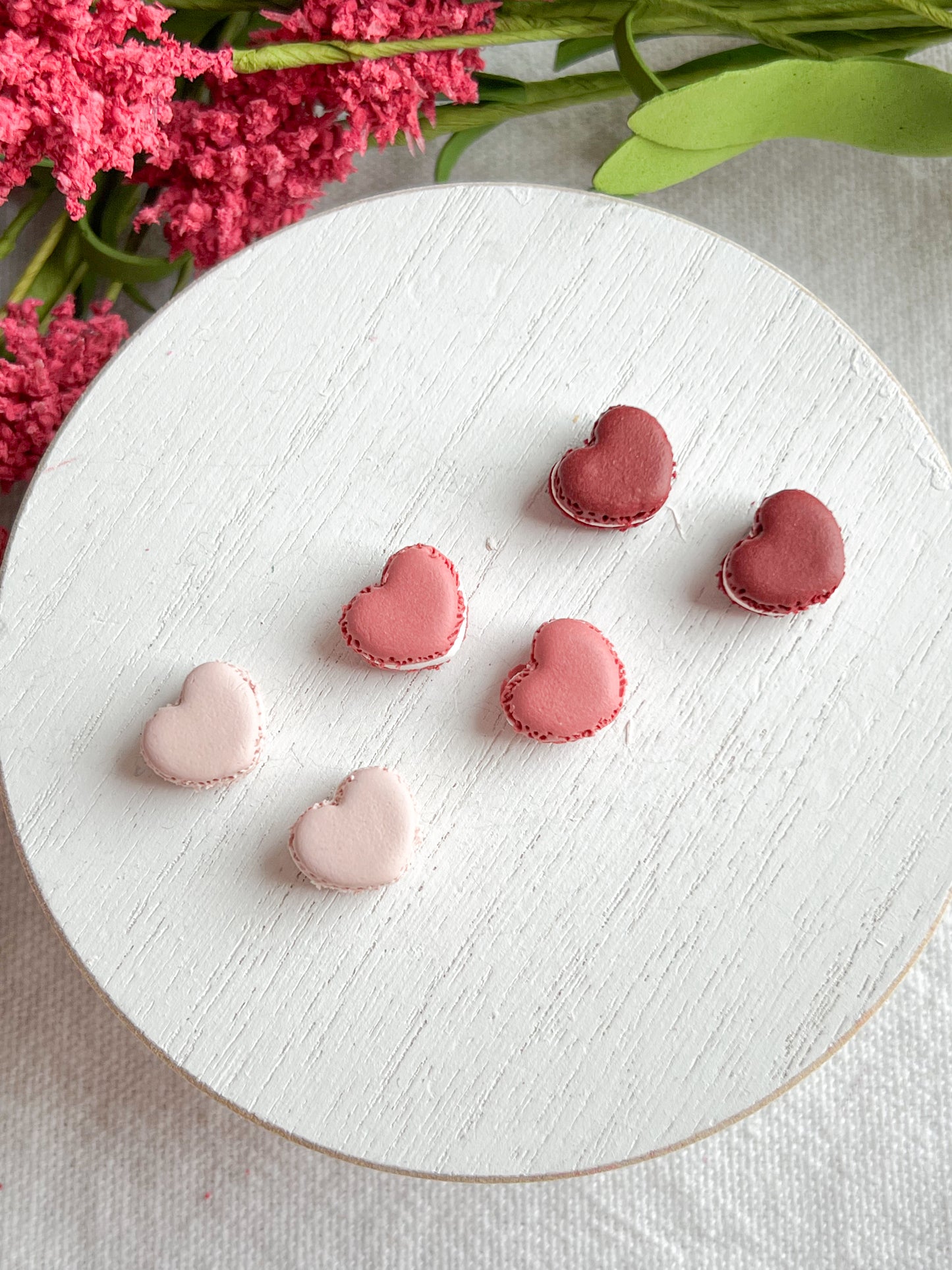 Mini Heart Shaped Macarons Polymer Clay Studs
