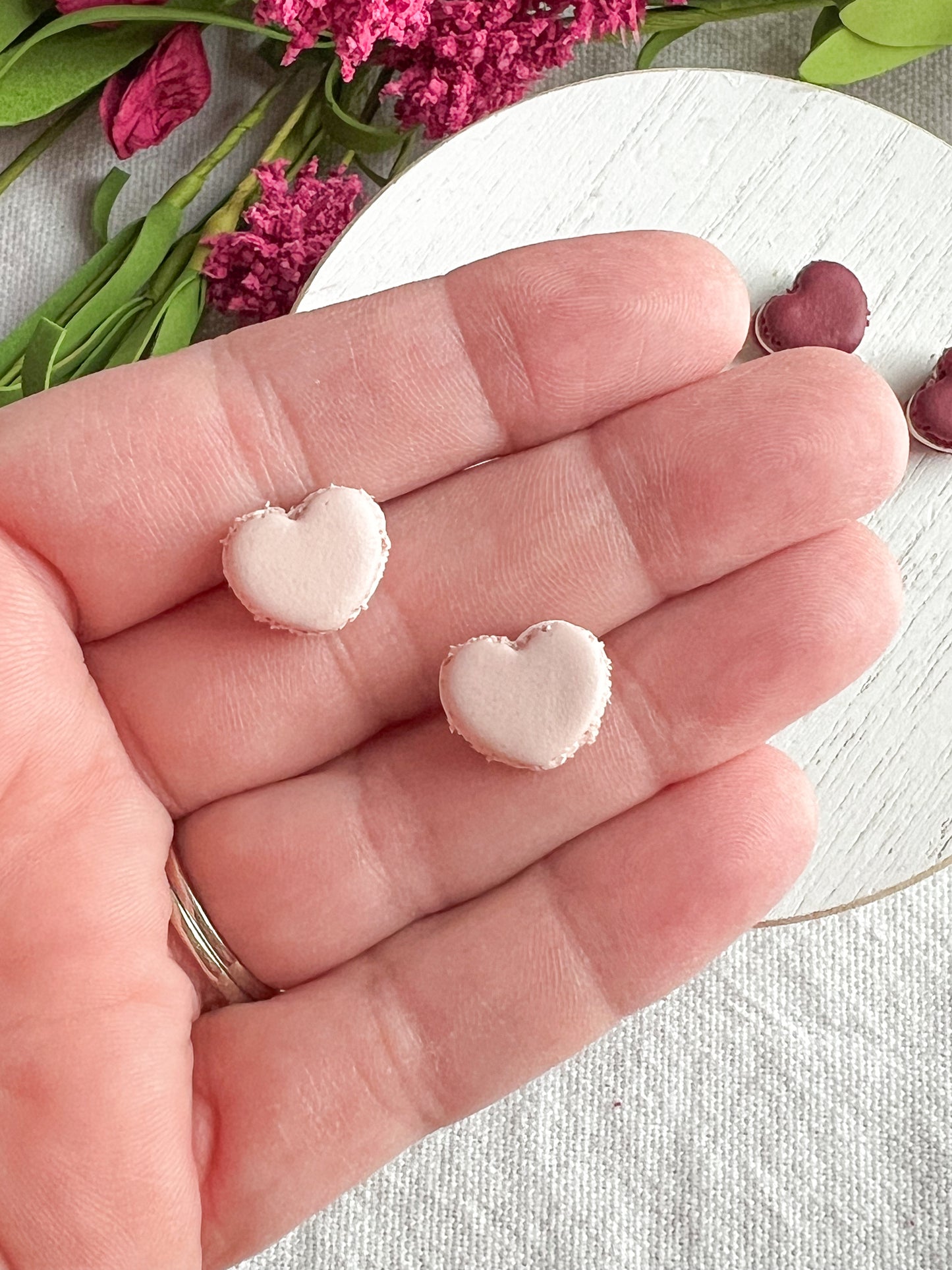 Mini Heart Shaped Macarons Polymer Clay Studs