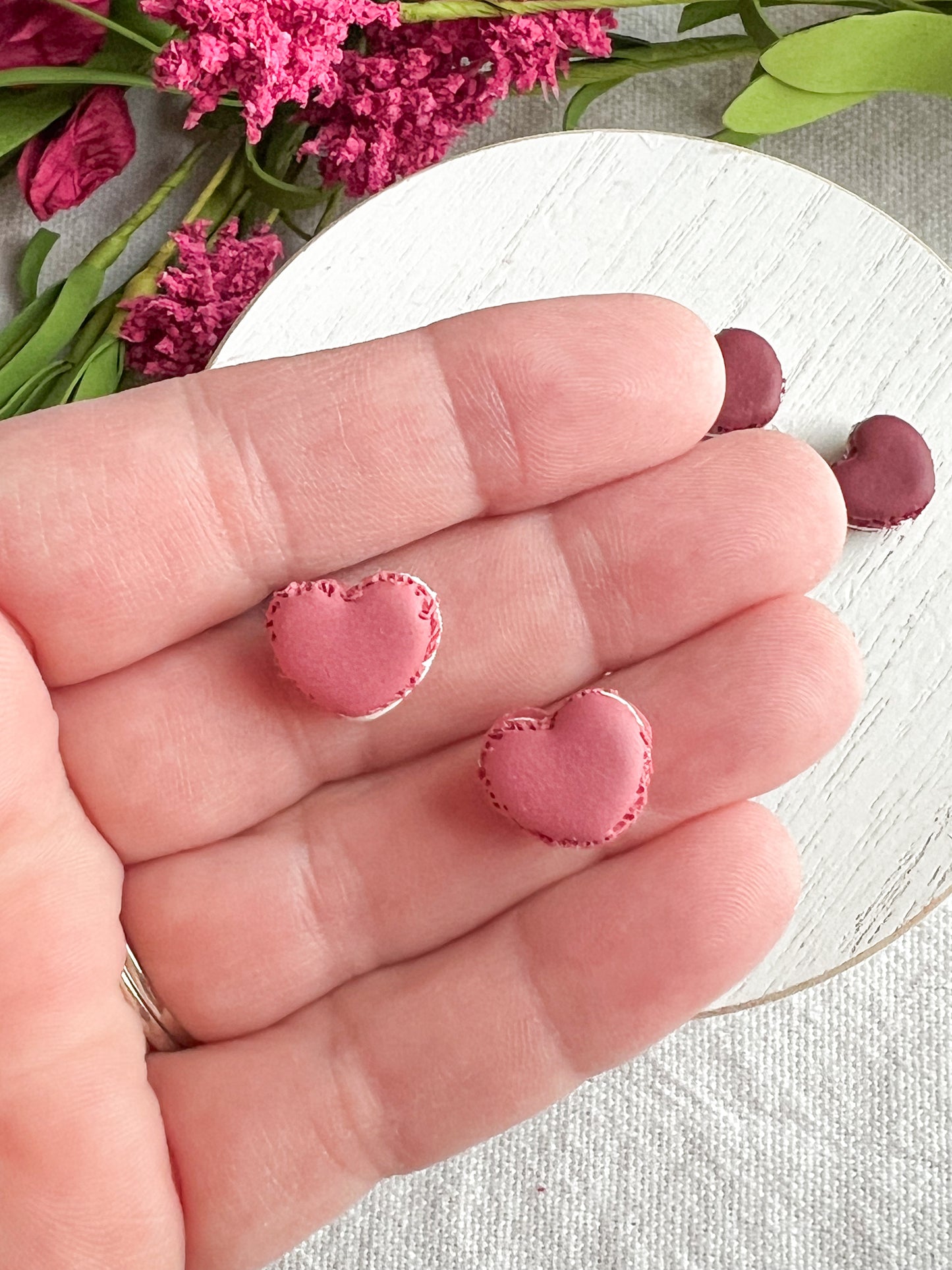 Mini Heart Shaped Macarons Polymer Clay Studs