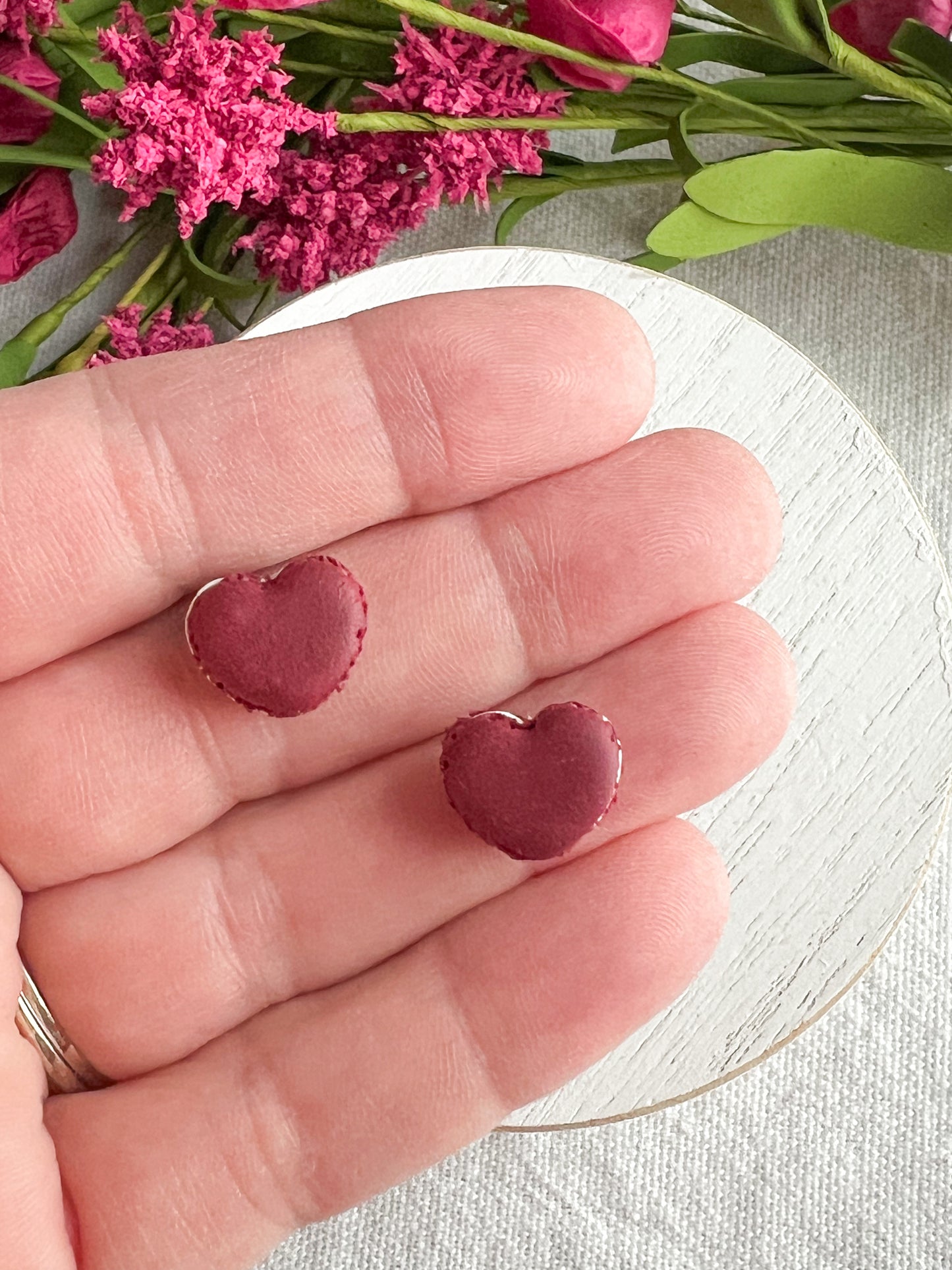Mini Heart Shaped Macarons Polymer Clay Studs