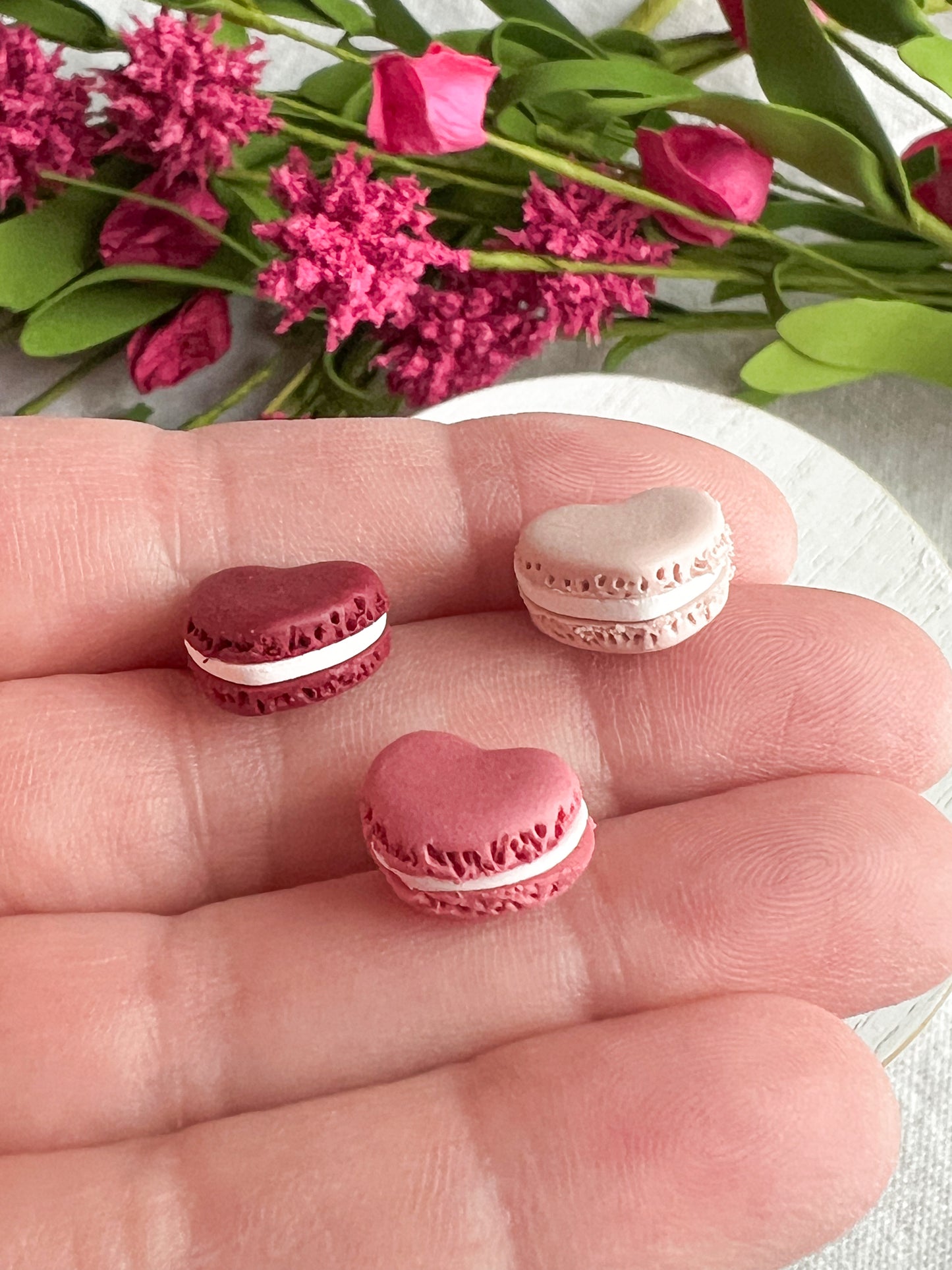 Mini Heart Shaped Macarons Polymer Clay Studs