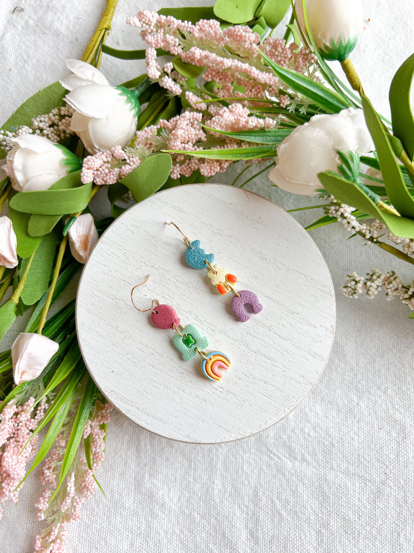 Lucky Marshmallow Charm Tiered Polymer Clay Dangles