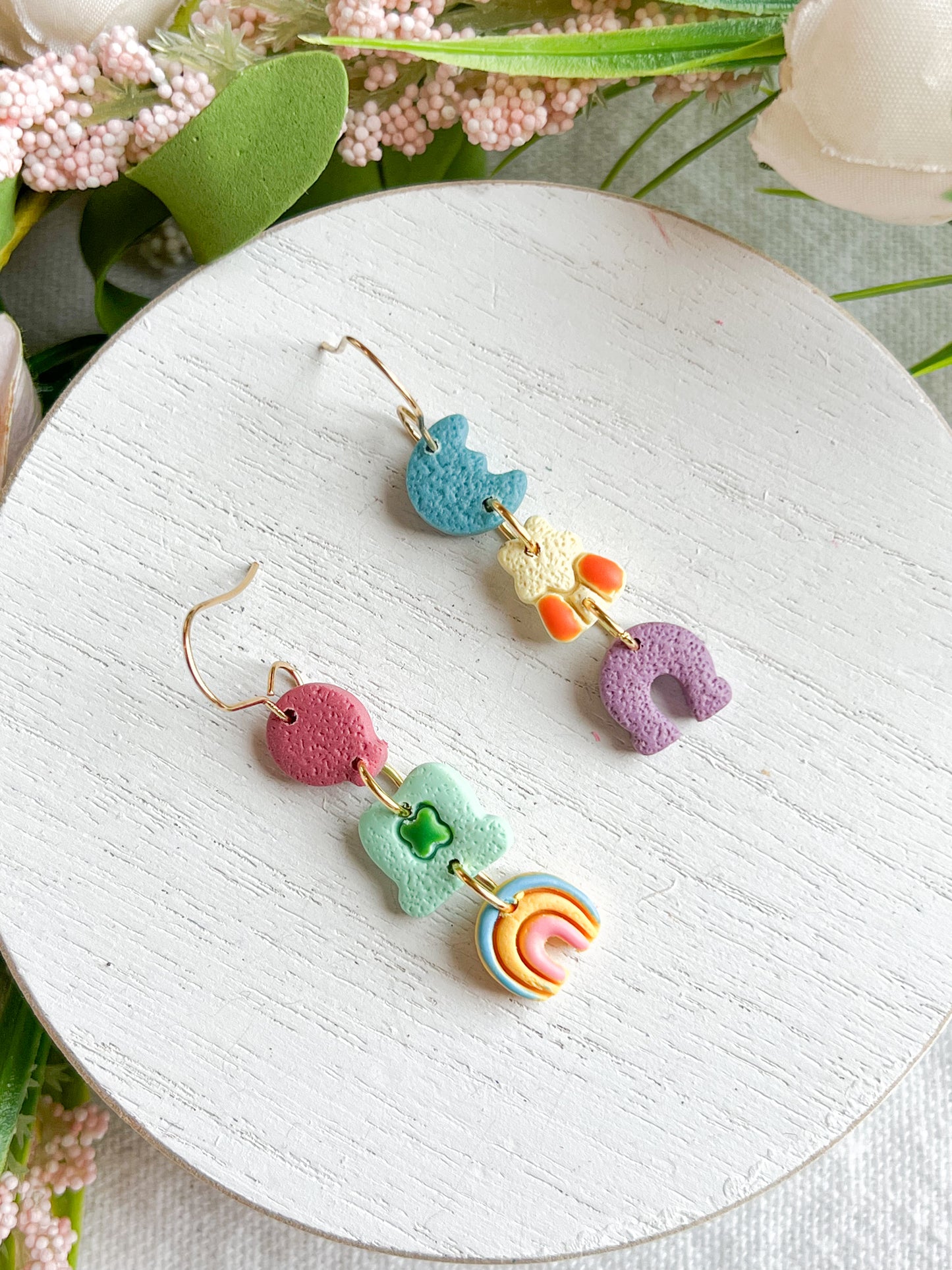 Lucky Marshmallow Charm Tiered Polymer Clay Dangles