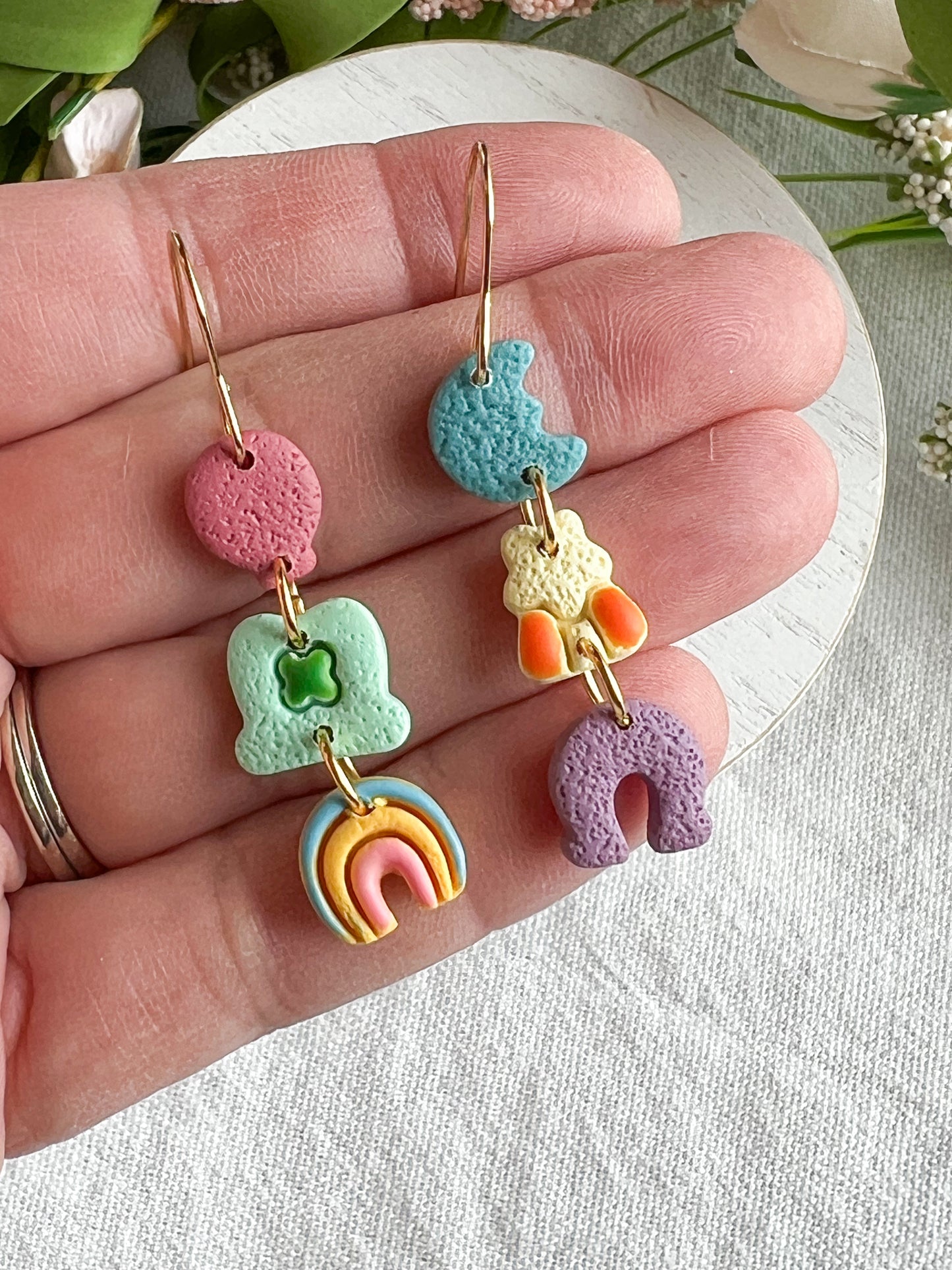 Lucky Marshmallow Charm Tiered Polymer Clay Dangles