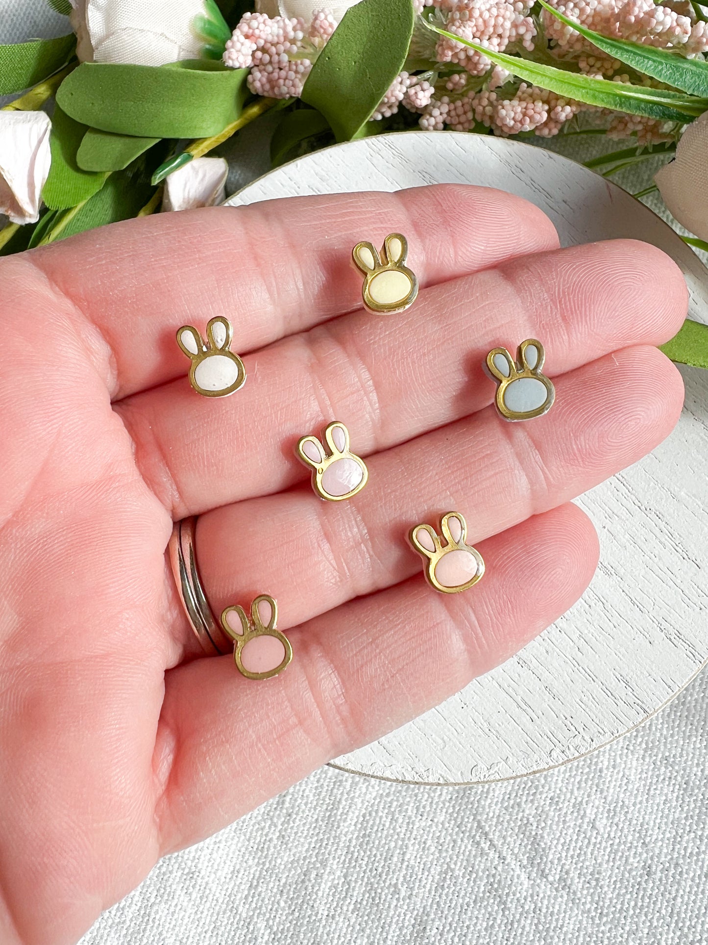 Pastel Mini Easter Bunny Gold Outlined Kid-Sized Studs