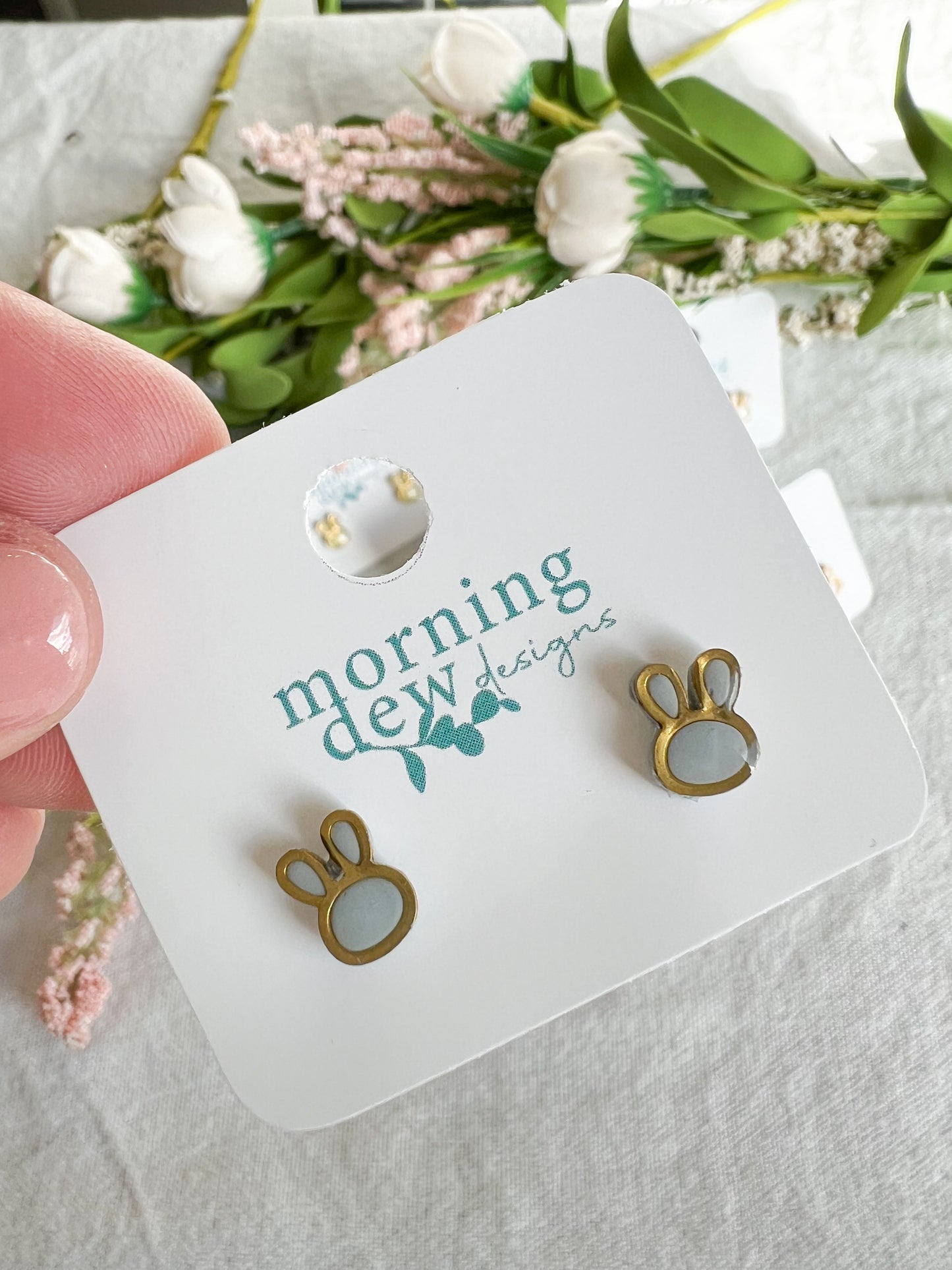 Pastel Mini Easter Bunny Gold Outlined Kid-Sized Studs