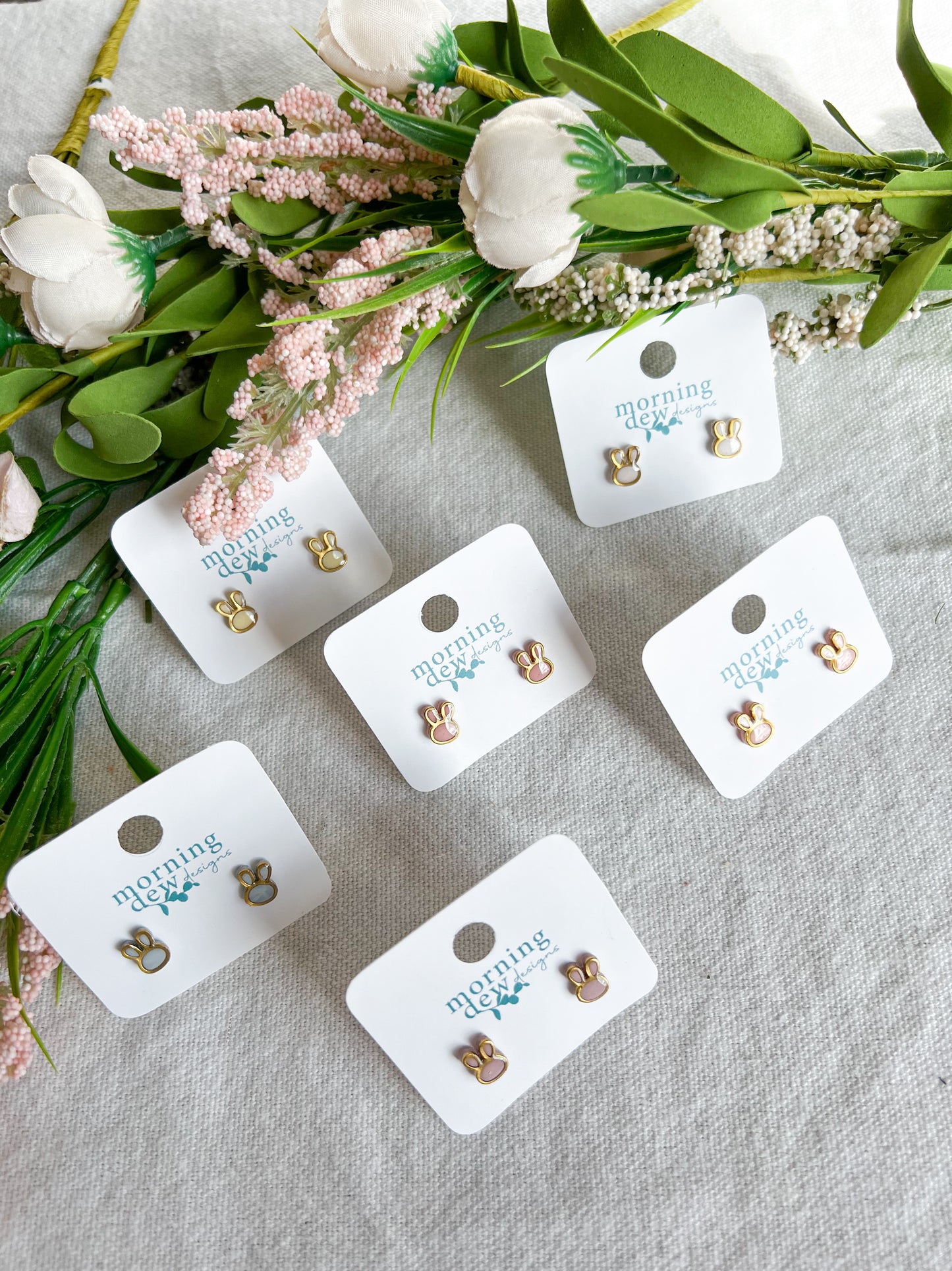 Pastel Mini Easter Bunny Gold Outlined Kid-Sized Studs