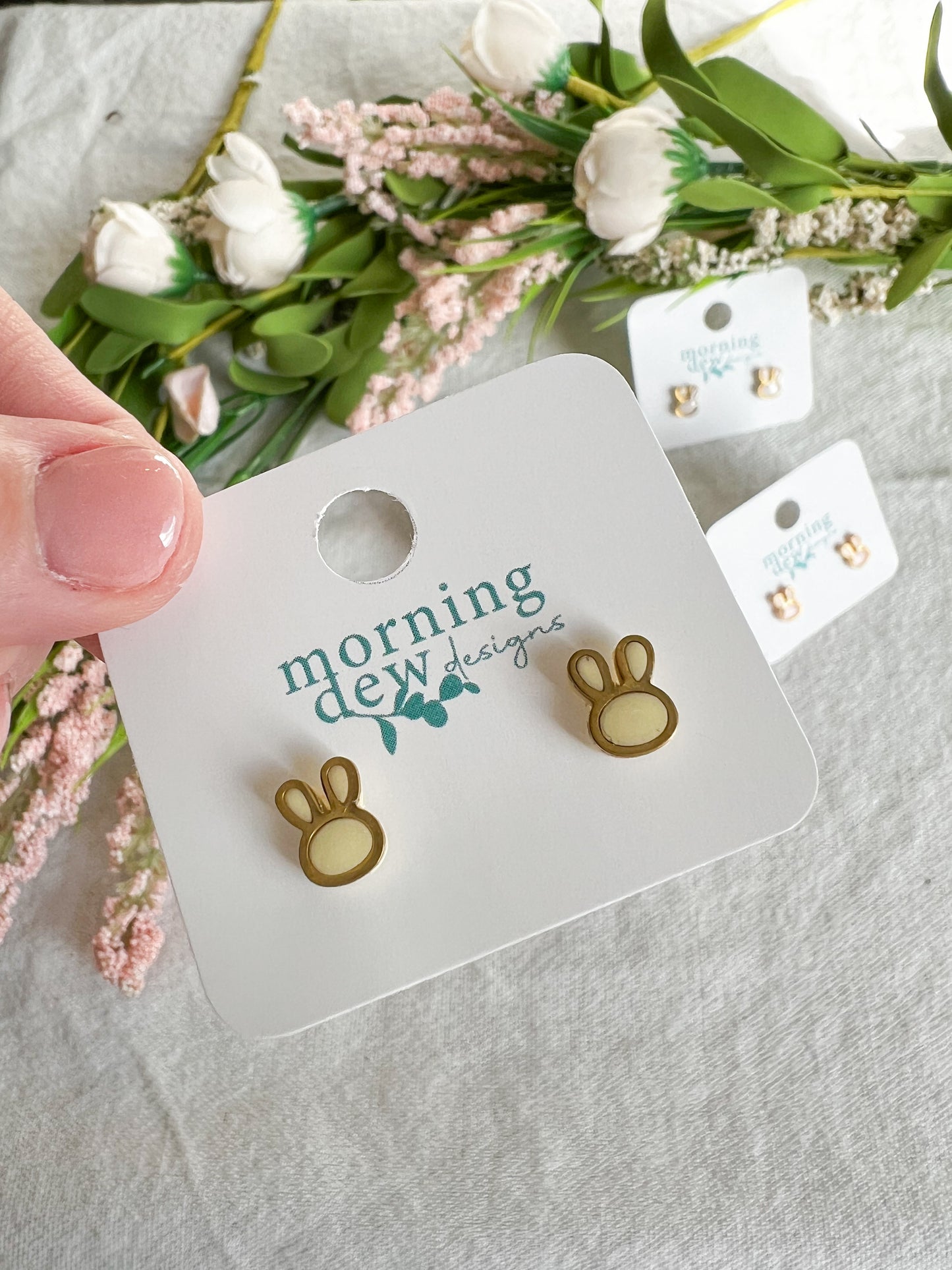 Pastel Mini Easter Bunny Gold Outlined Kid-Sized Studs