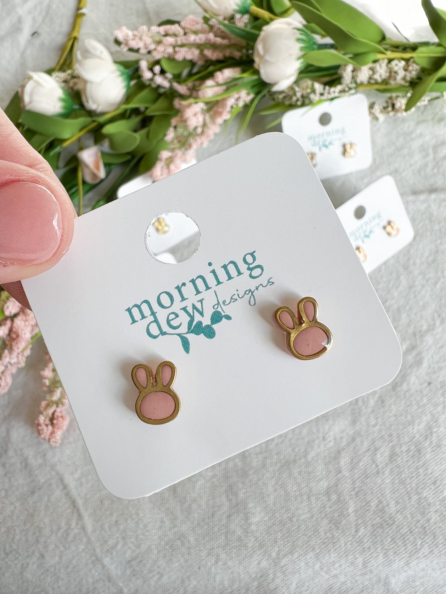 Pastel Mini Easter Bunny Gold Outlined Kid-Sized Studs
