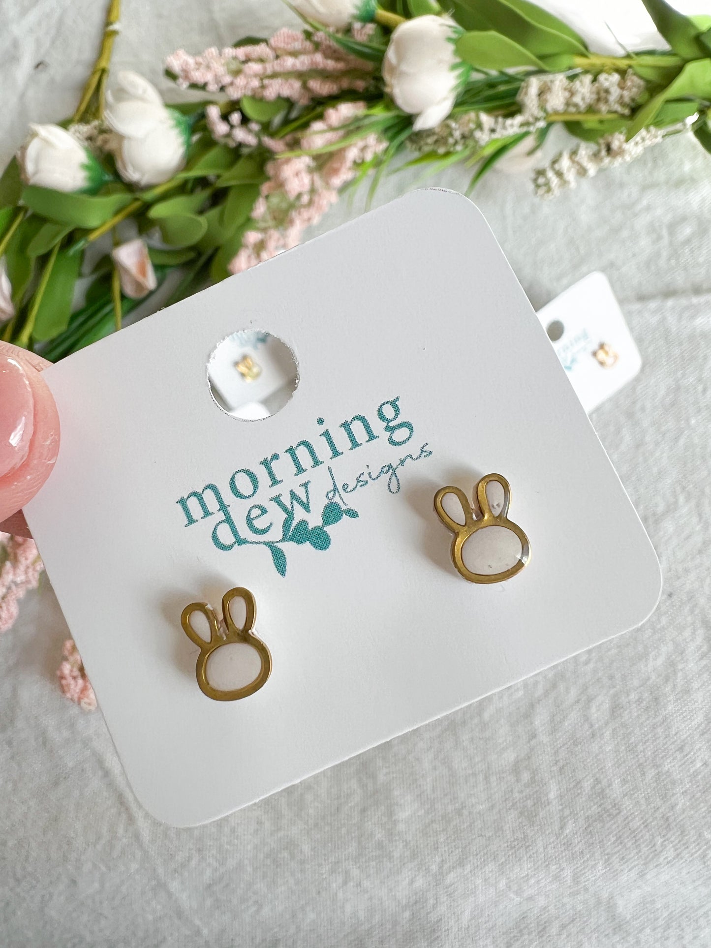 Pastel Mini Easter Bunny Gold Outlined Kid-Sized Studs