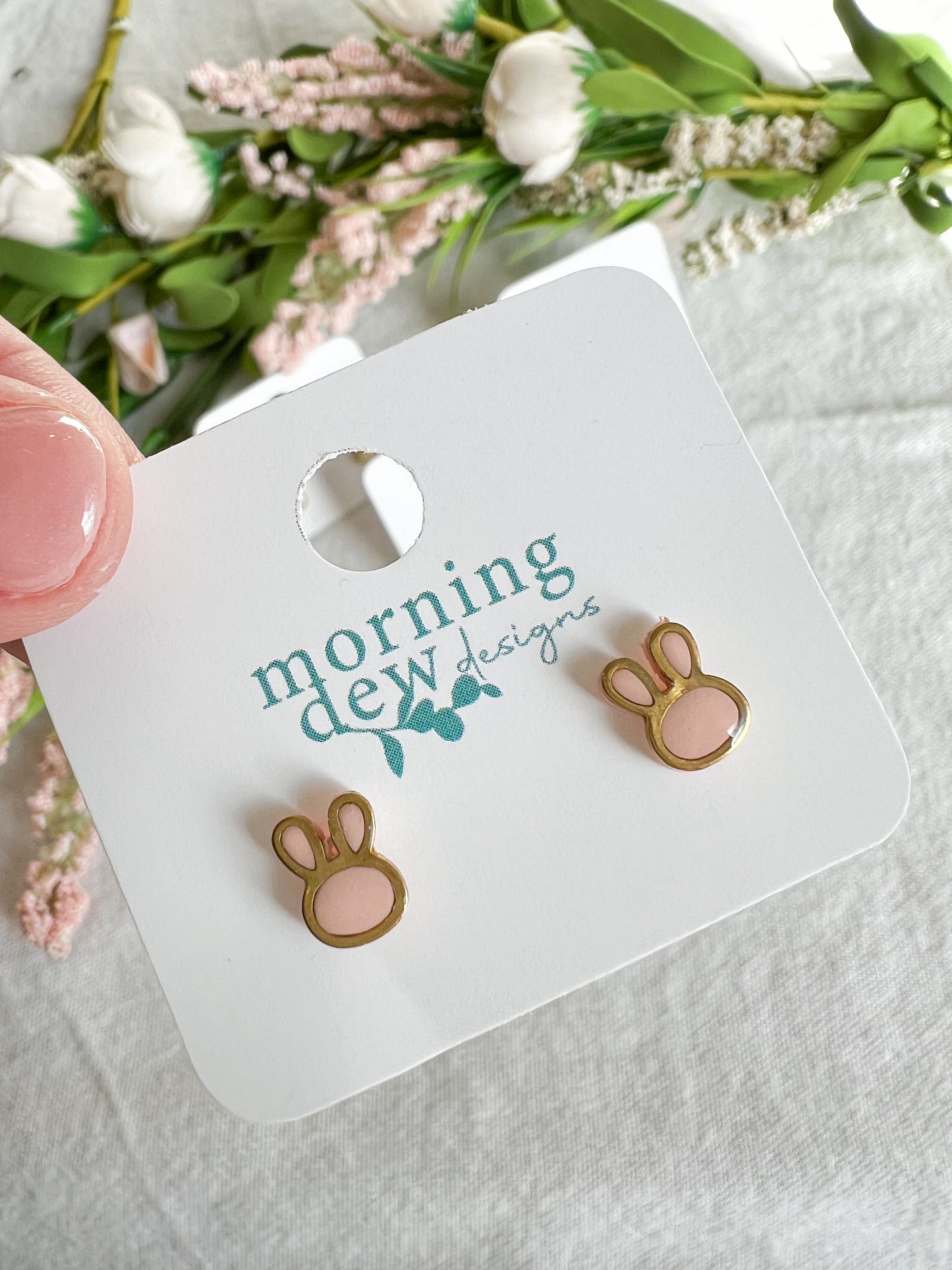 Pastel Mini Easter Bunny Gold Outlined Kid-Sized Studs