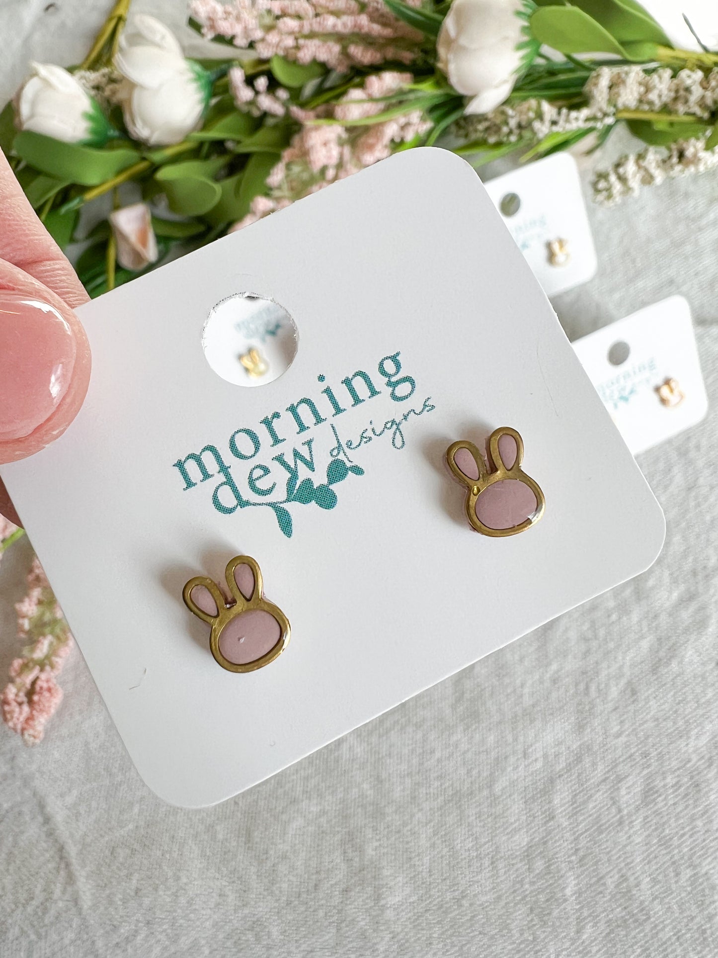 Pastel Mini Easter Bunny Gold Outlined Kid-Sized Studs