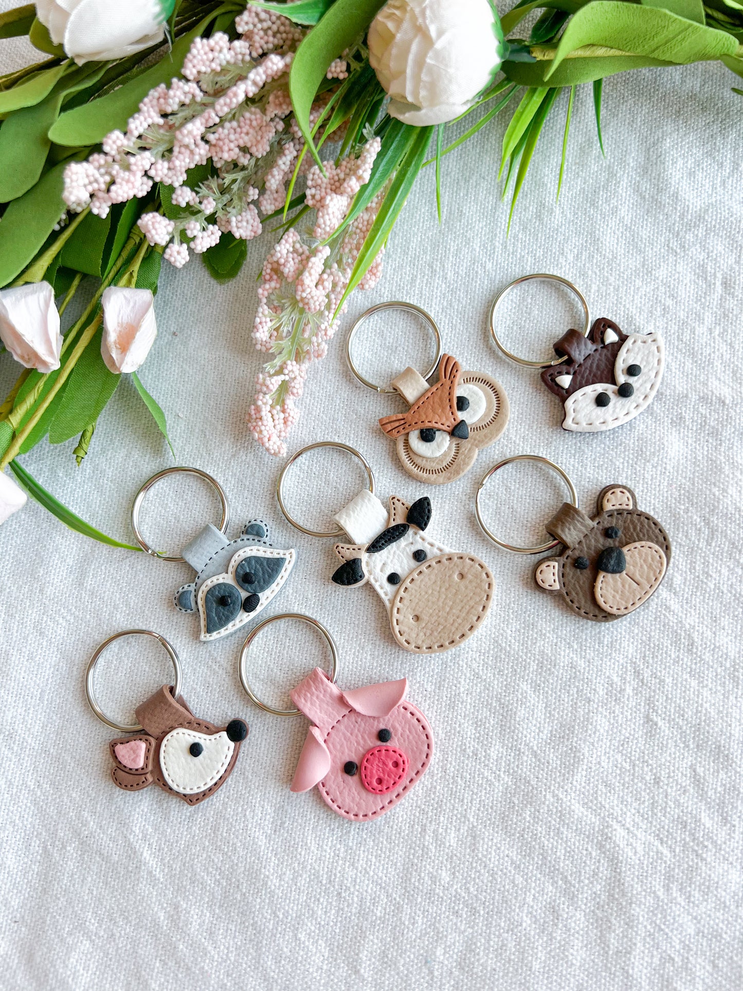 Leather Textured Animal Shaped Polymer Clay Keychains