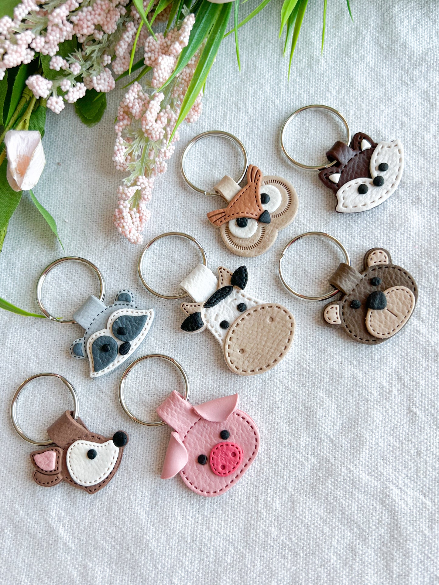 Leather Textured Animal Shaped Polymer Clay Keychains