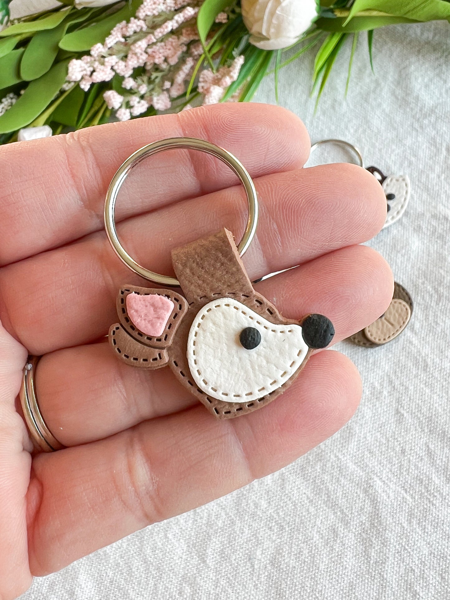 Leather Textured Animal Shaped Polymer Clay Keychains