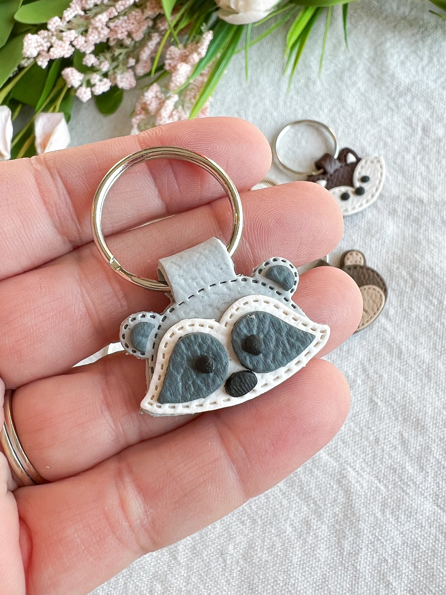 Leather Textured Animal Shaped Polymer Clay Keychains