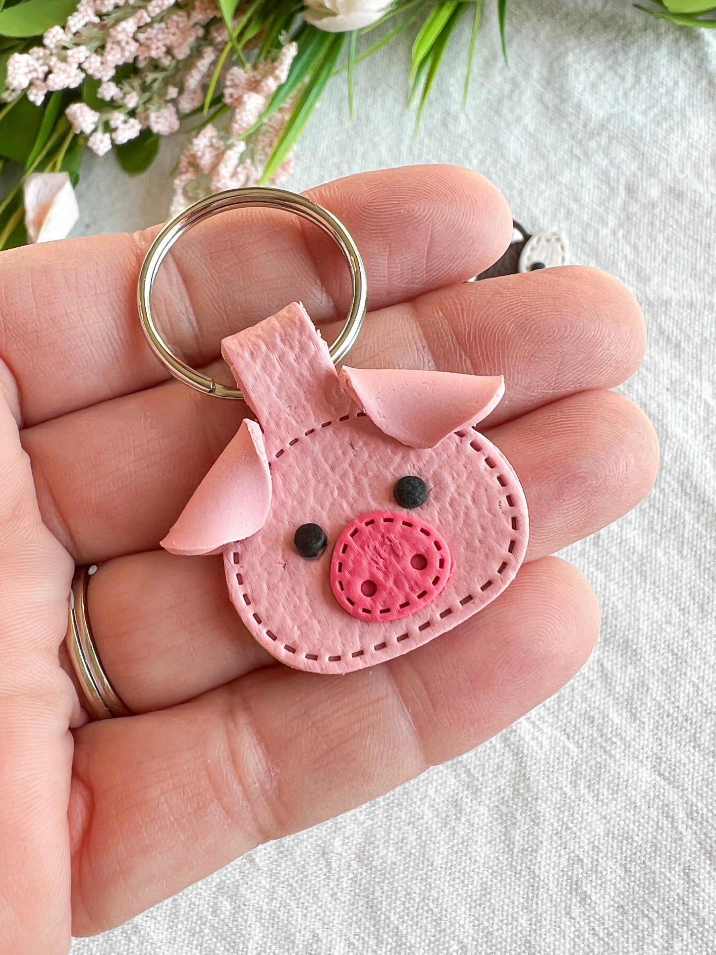 Leather Textured Animal Shaped Polymer Clay Keychains