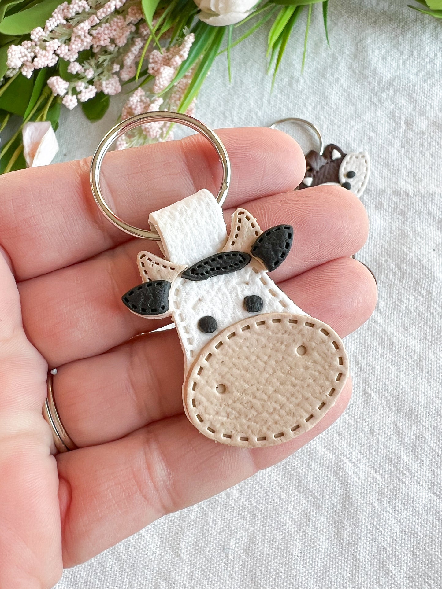 Leather Textured Animal Shaped Polymer Clay Keychains