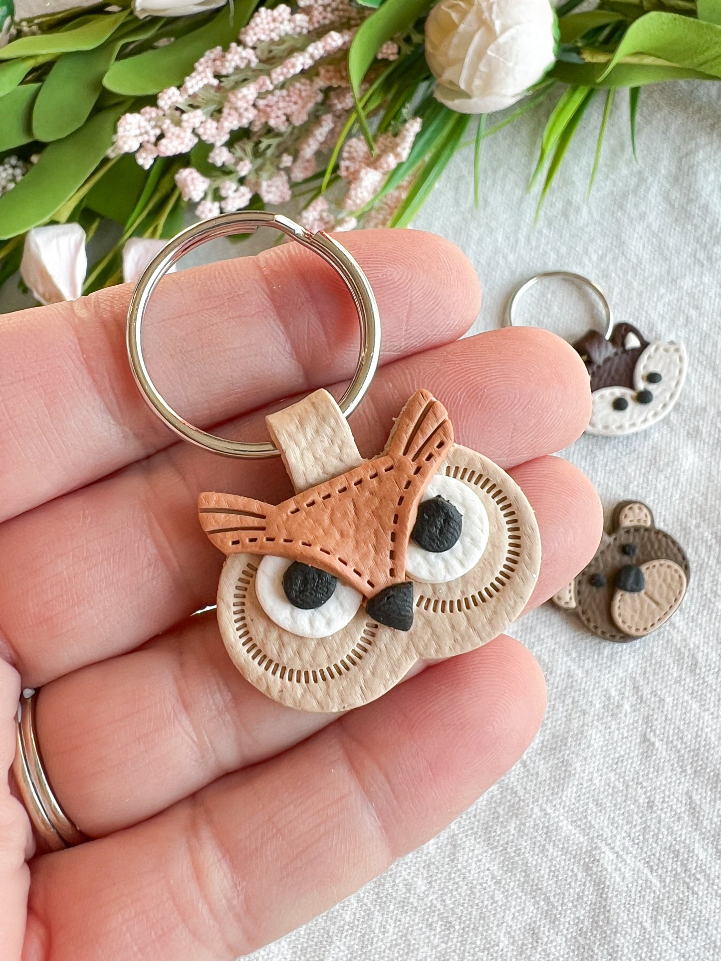 Leather Textured Animal Shaped Polymer Clay Keychains