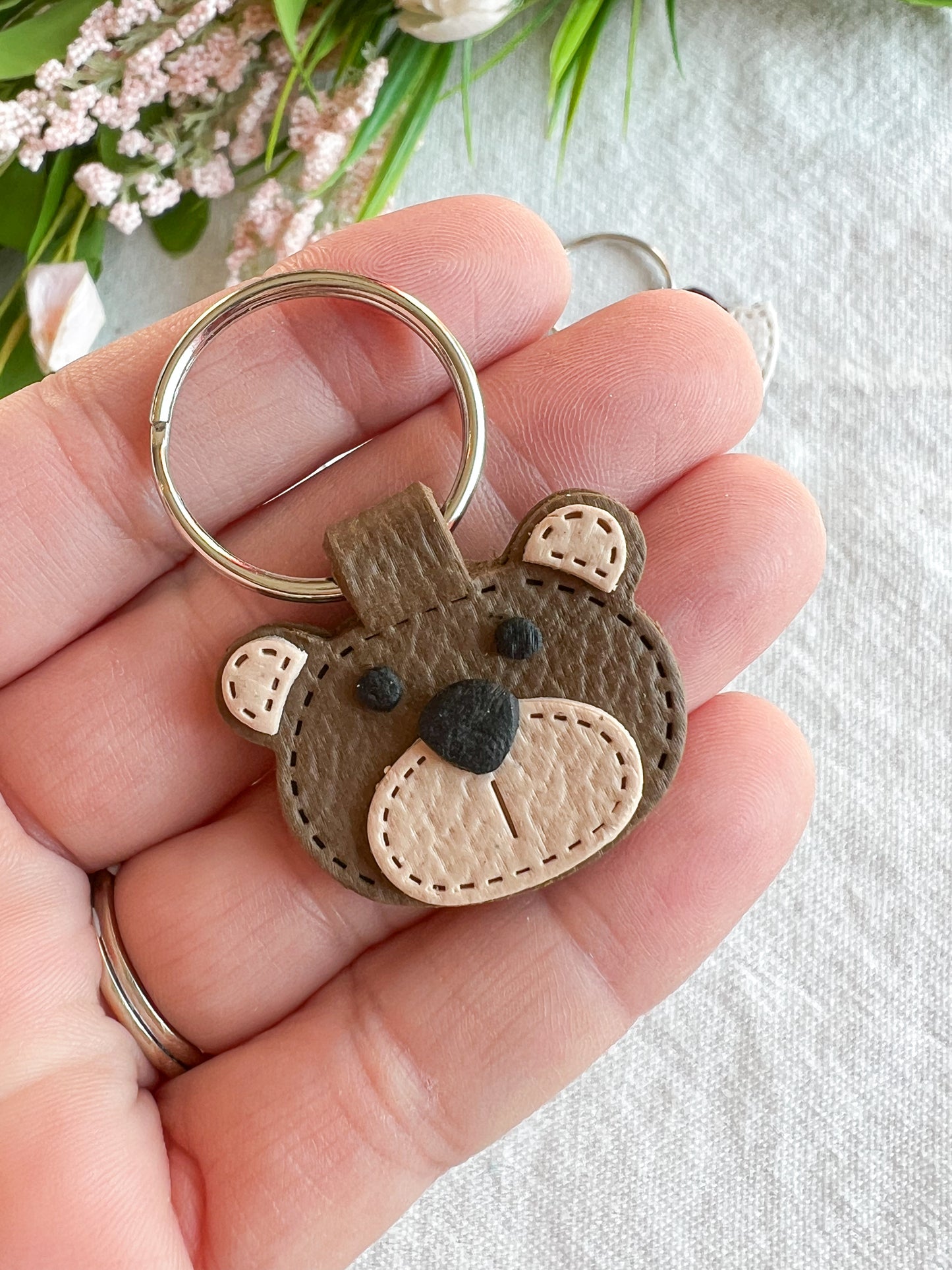 Leather Textured Animal Shaped Polymer Clay Keychains
