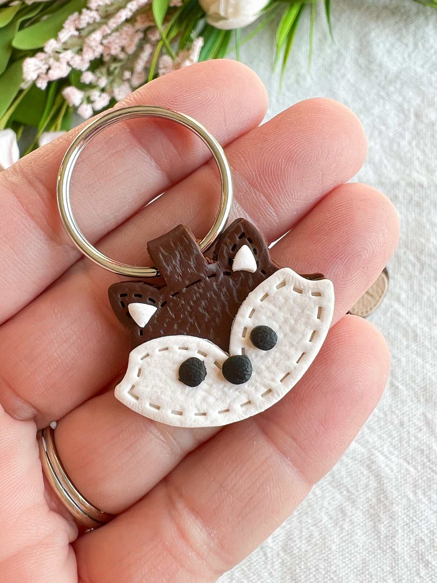 Leather Textured Animal Shaped Polymer Clay Keychains