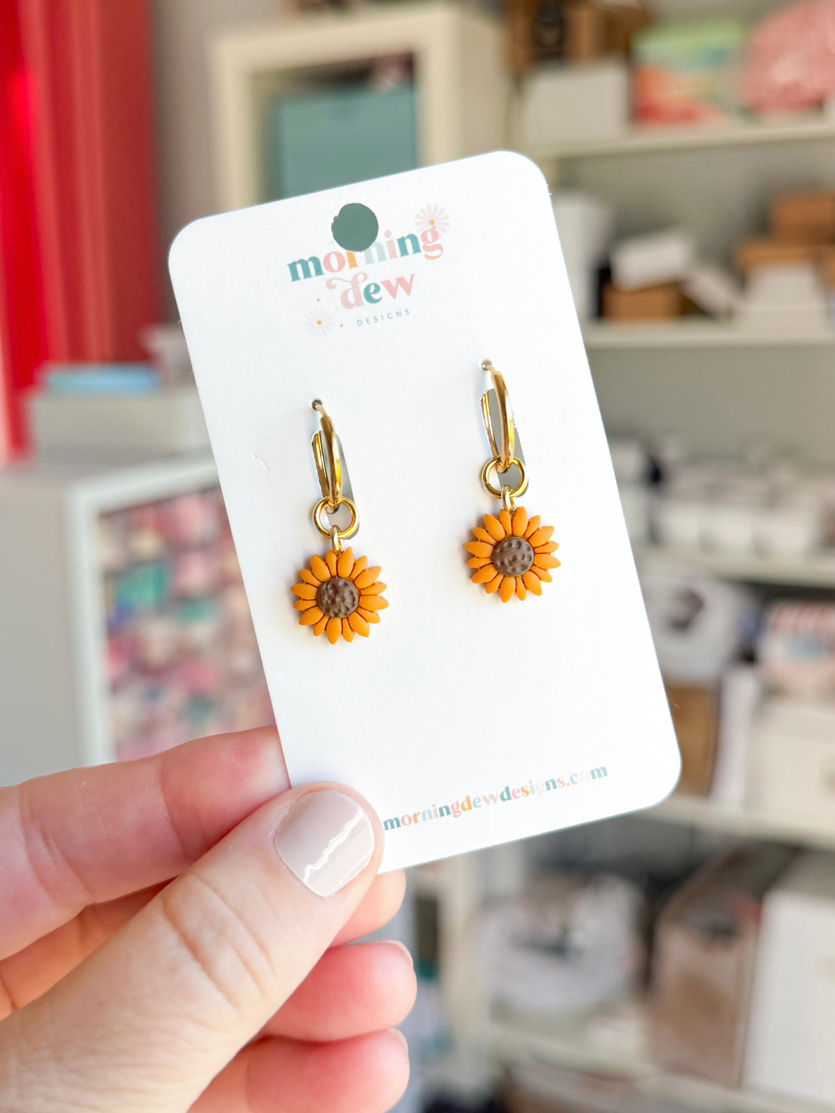 Interchangeable Sunflower Charm Huggie Polymer Clay Earrings