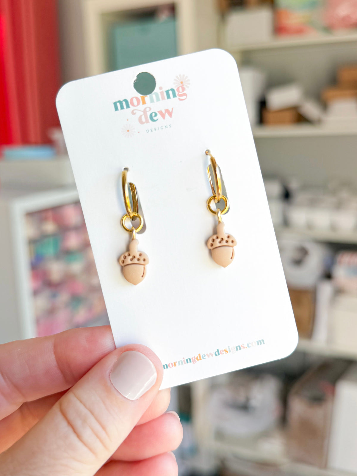 Interchangeable Dainty Acorn Charm Huggie Polymer Clay Earrings