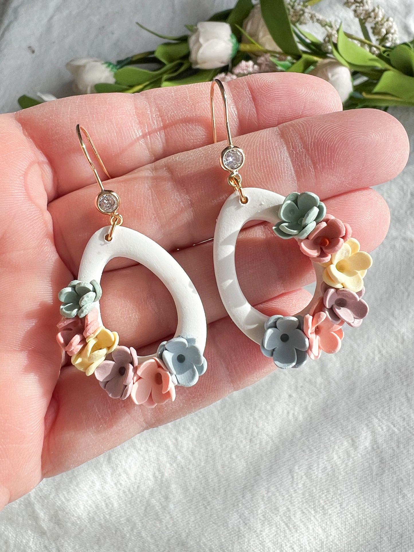 Pastel Floral Egg Polymer Clay Earrings
