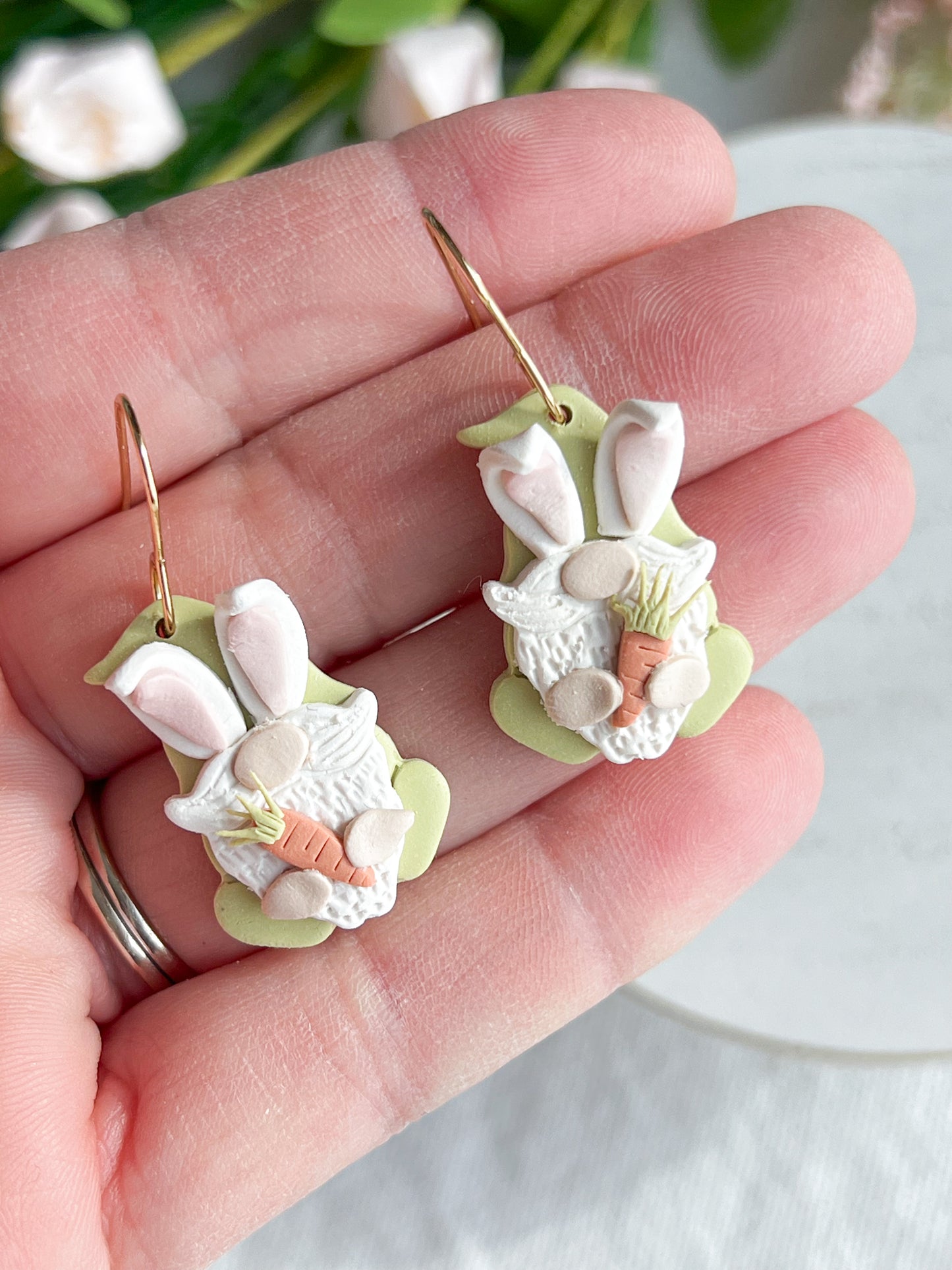 Easter Bunny Gnome with Carrot Polymer Clay Earrings