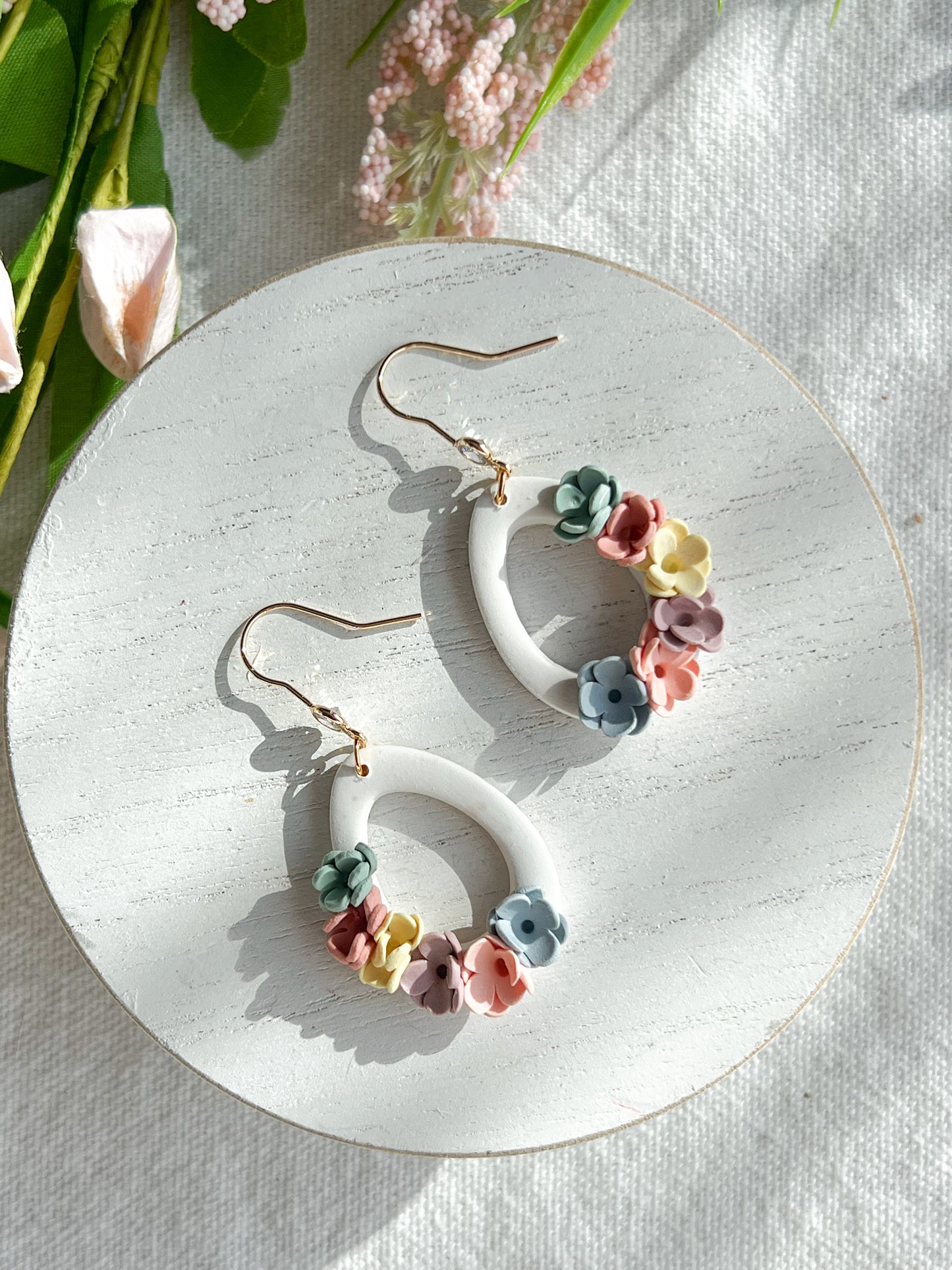 Pastel Floral Egg Polymer Clay Earrings